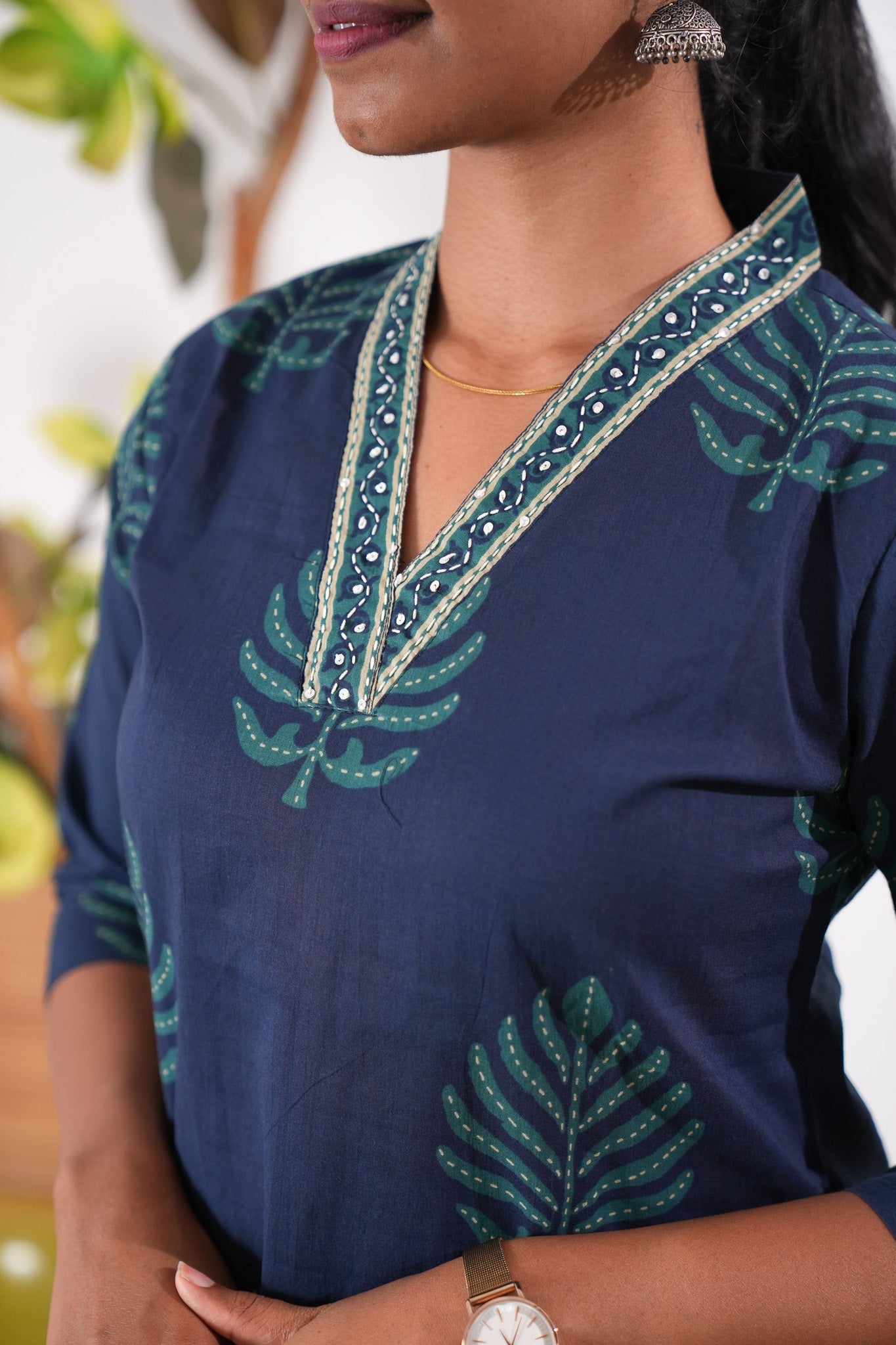 Green fern V neck co-ords set