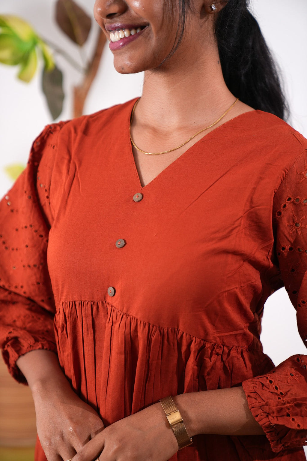 Tangerine cotton midi dress