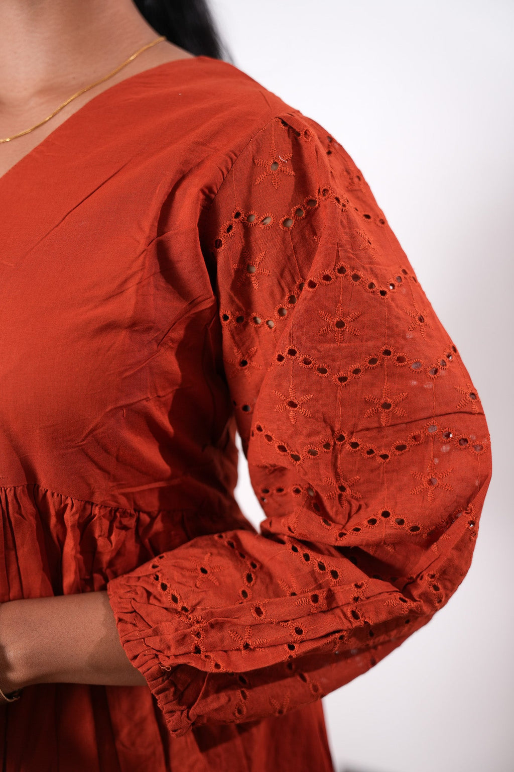 Tangerine cotton midi dress
