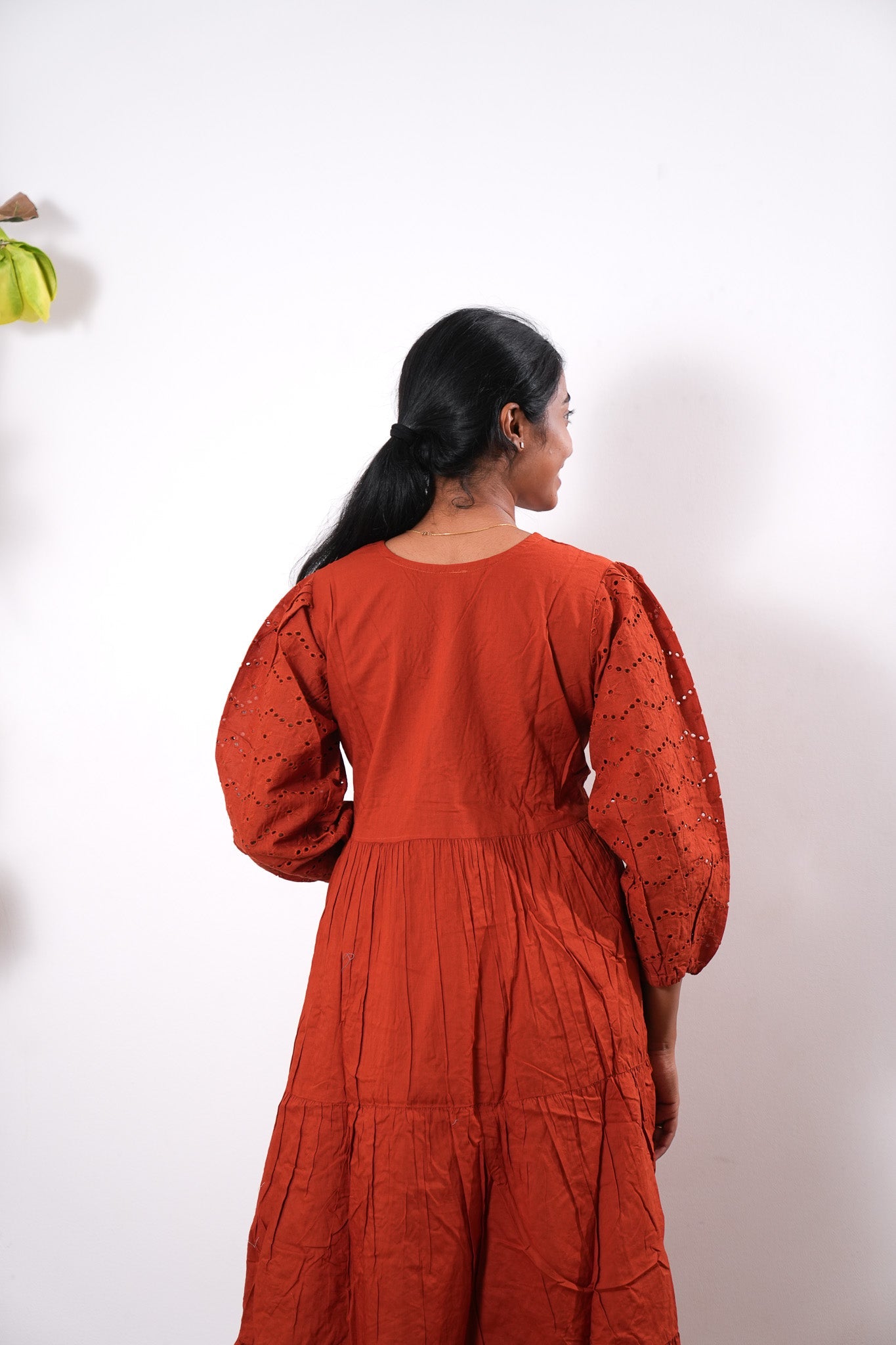 Tangerine cotton midi dress