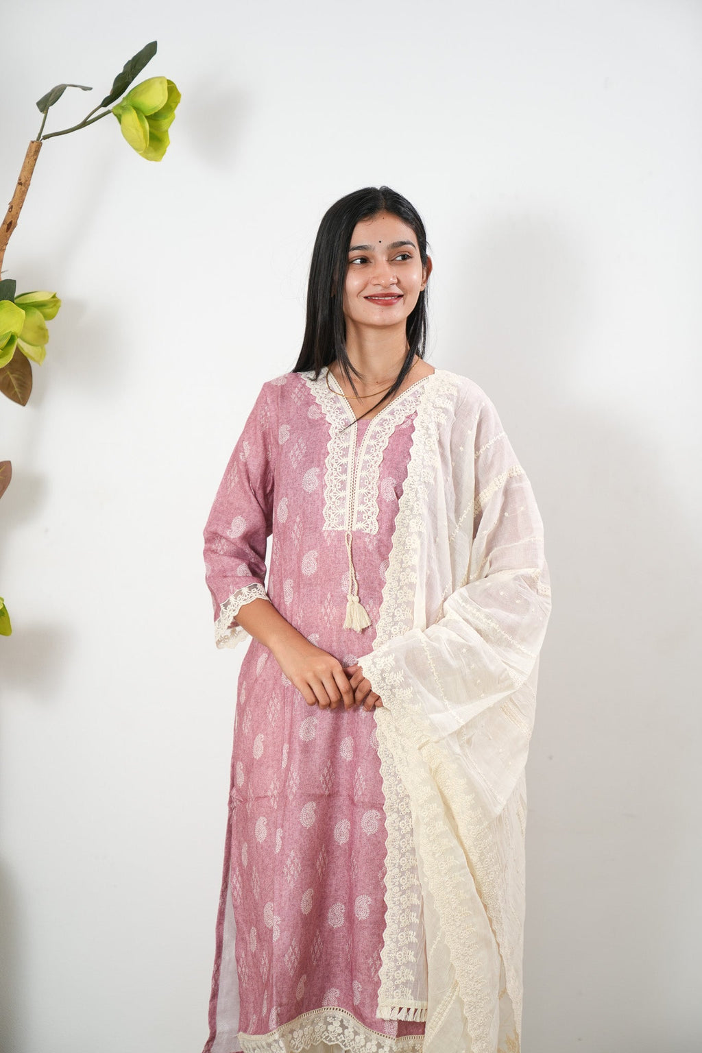 Mauve linen cotton suit set