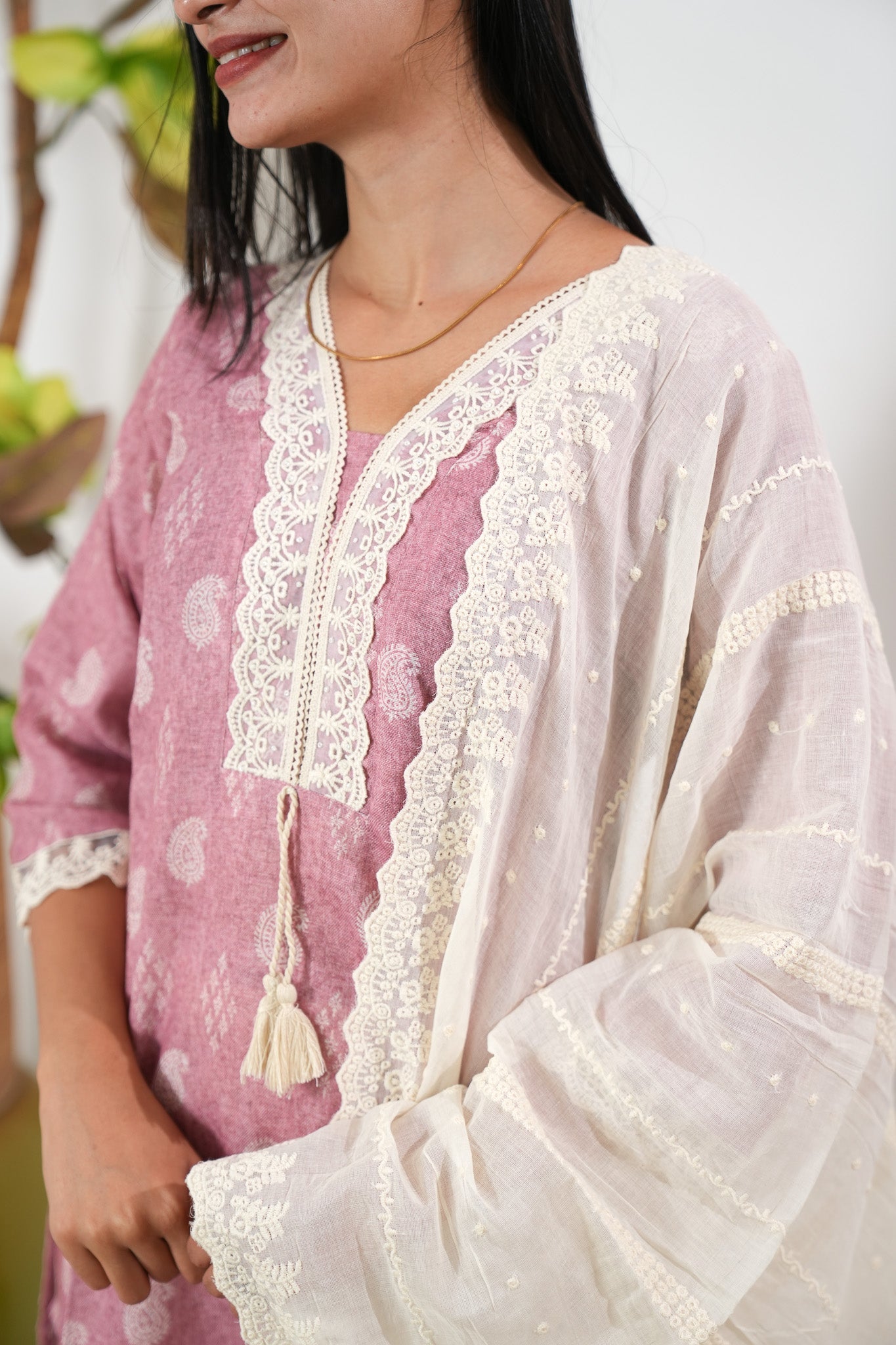 Mauve linen cotton suit set