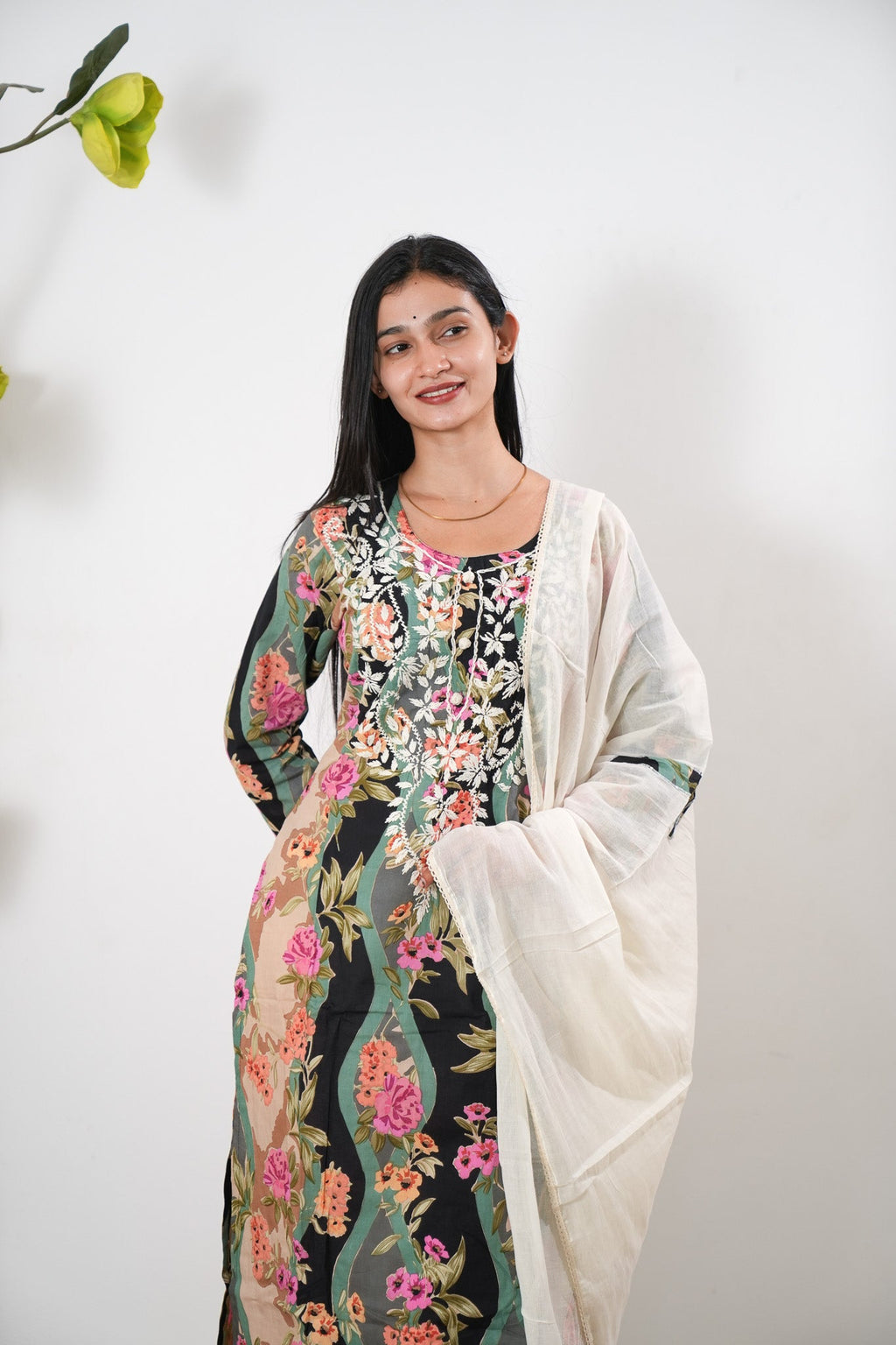 Black chikankari cotton suit set