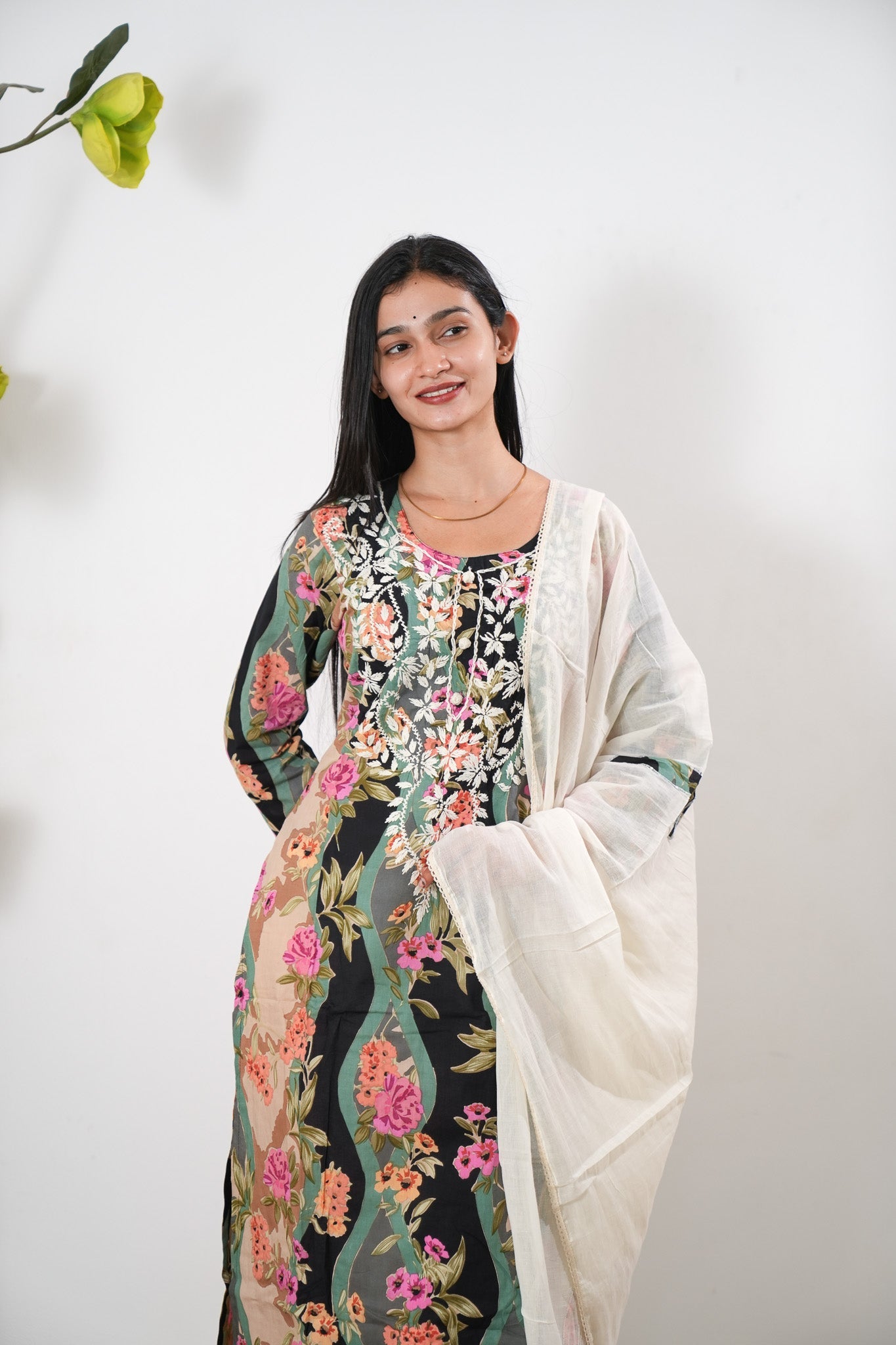 Black chikankari cotton suit set