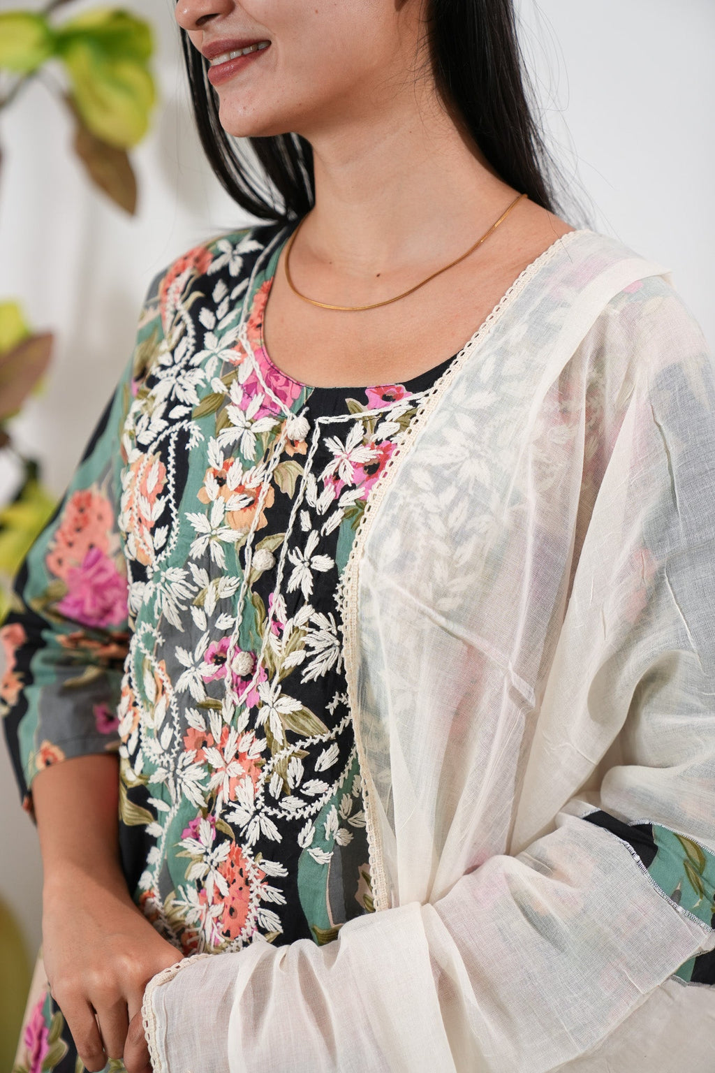 Black chikankari cotton suit set