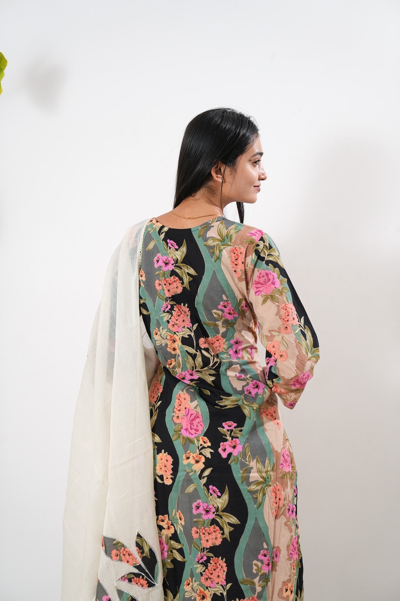 Black chikankari cotton suit set
