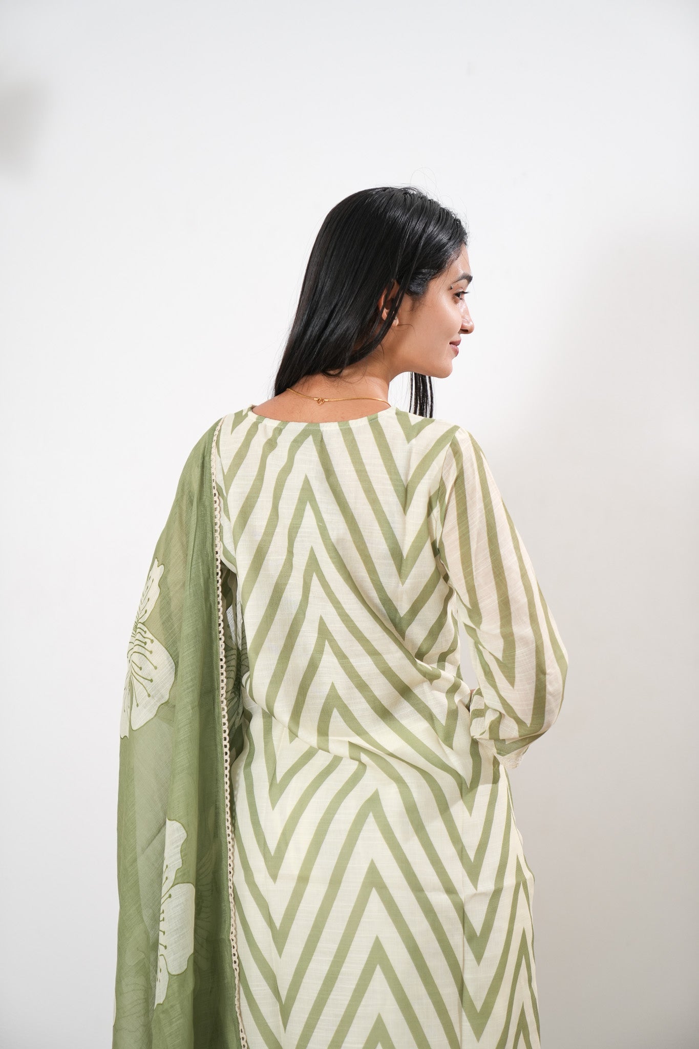 Pastel green stripes linen suit set