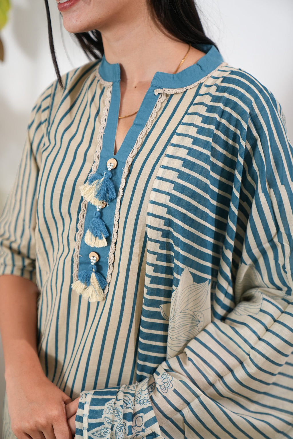 Blue stripes cotton suit set