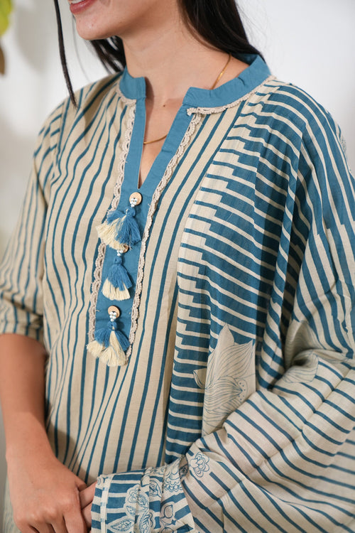 Blue stripes cotton suit set