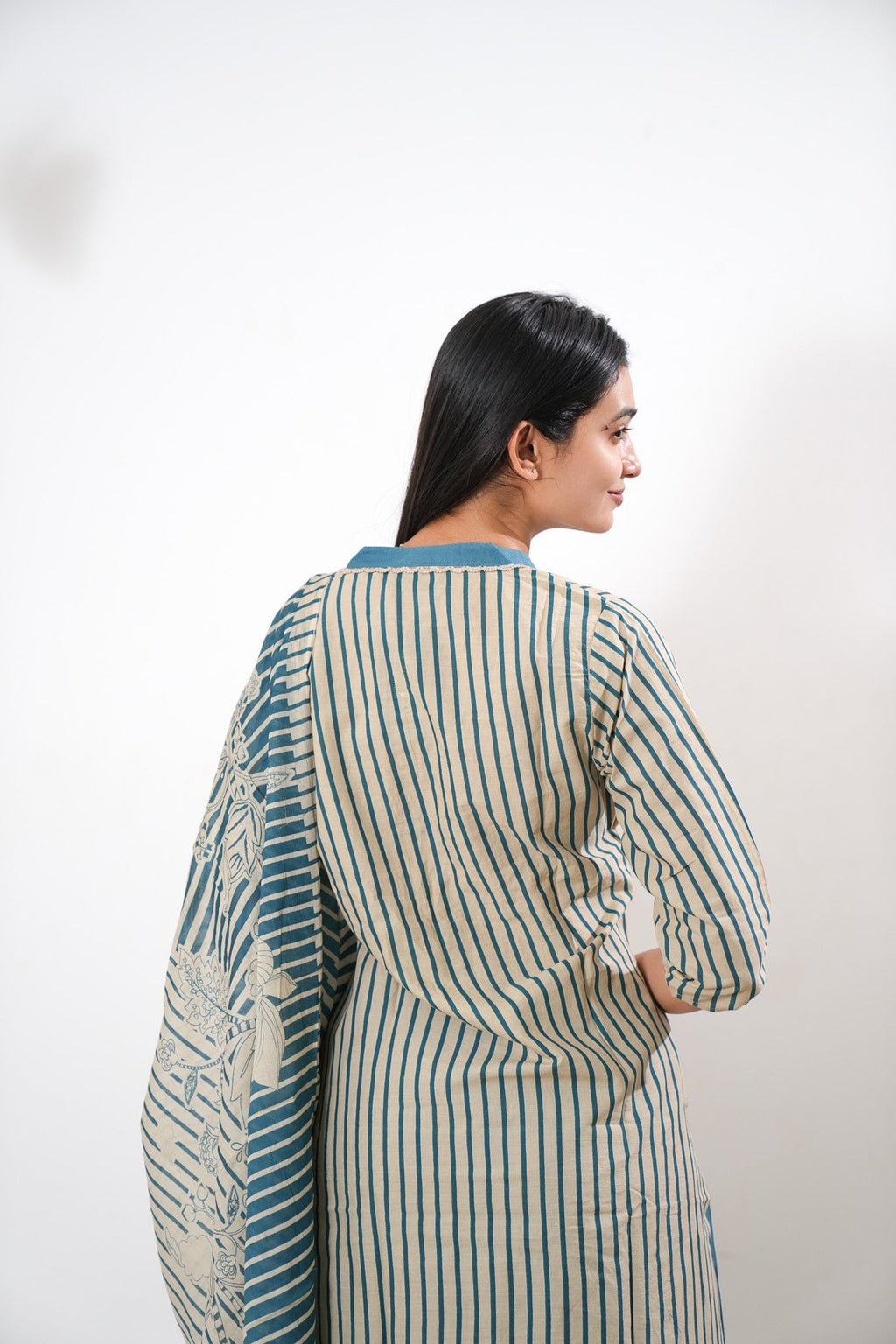 Blue stripes cotton suit set