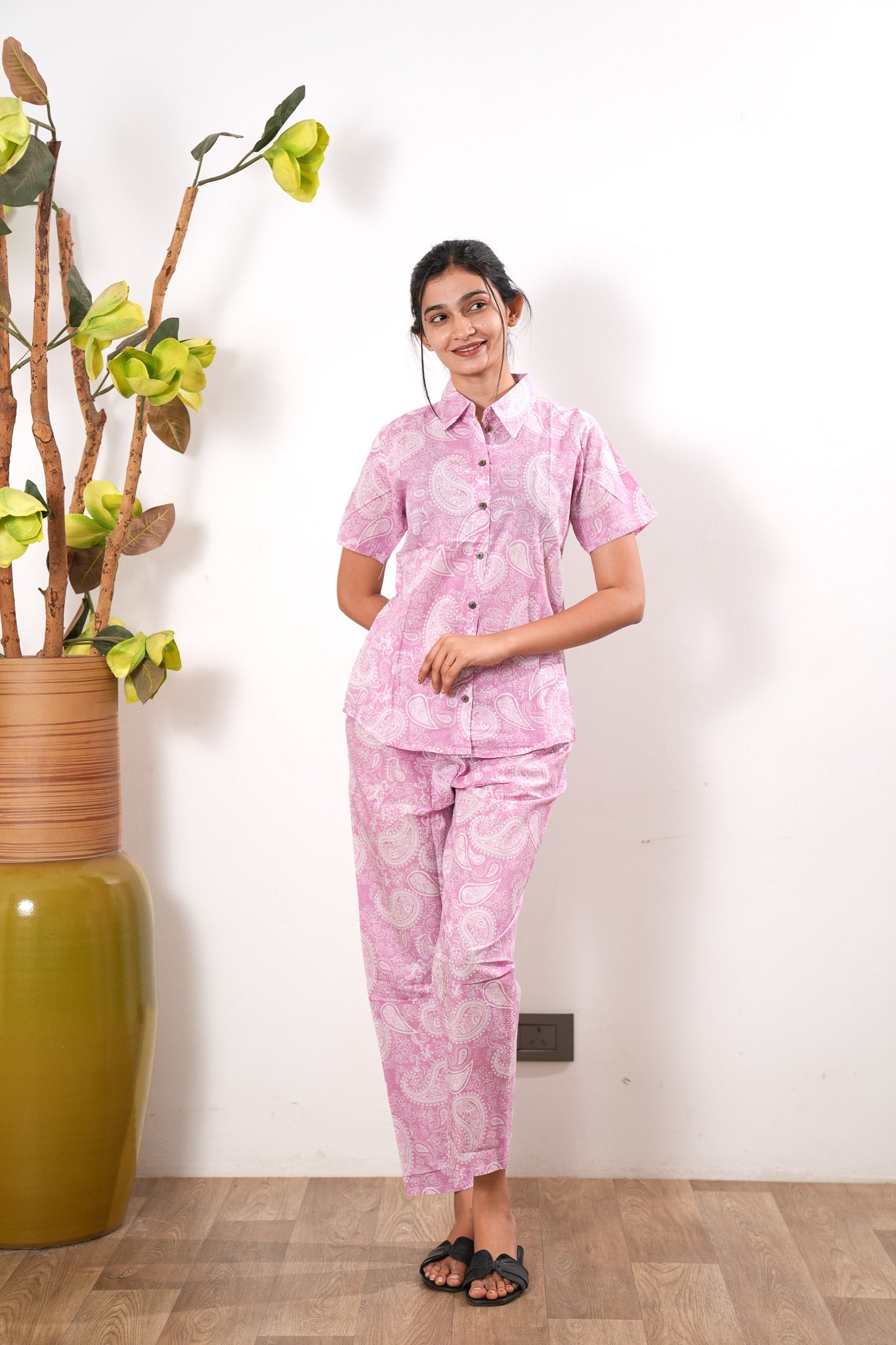 Baby pink pure cotton night suit