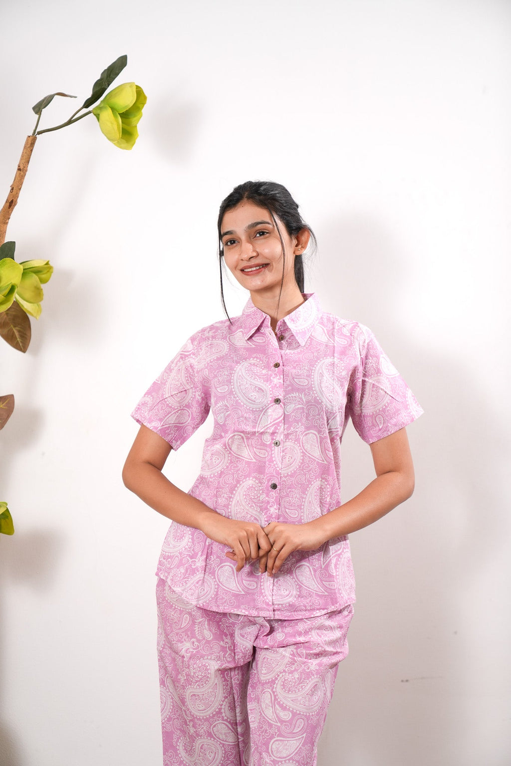 Baby pink pure cotton night suit