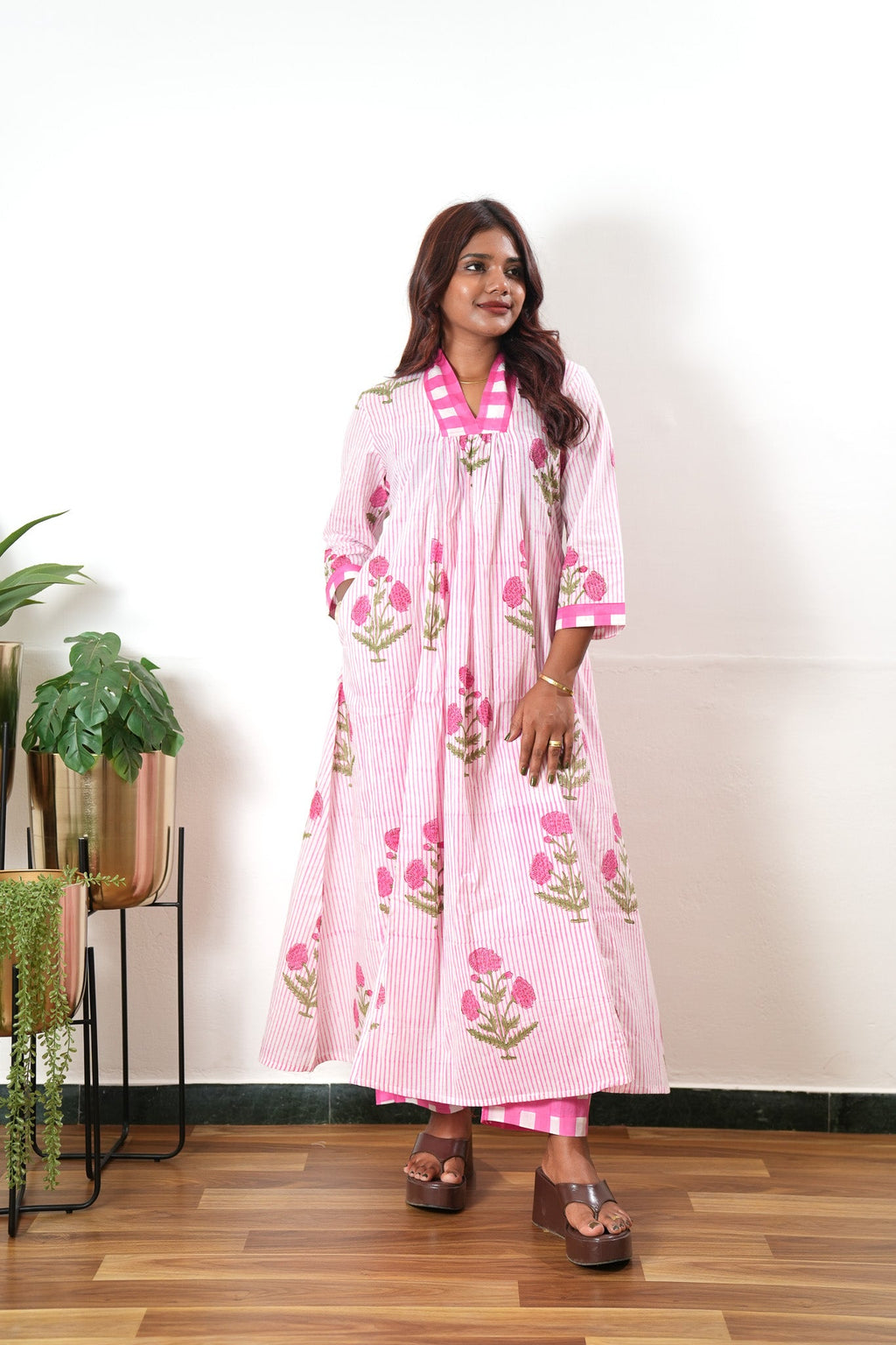 Pink sanganeri hand block cotton co-ords set
