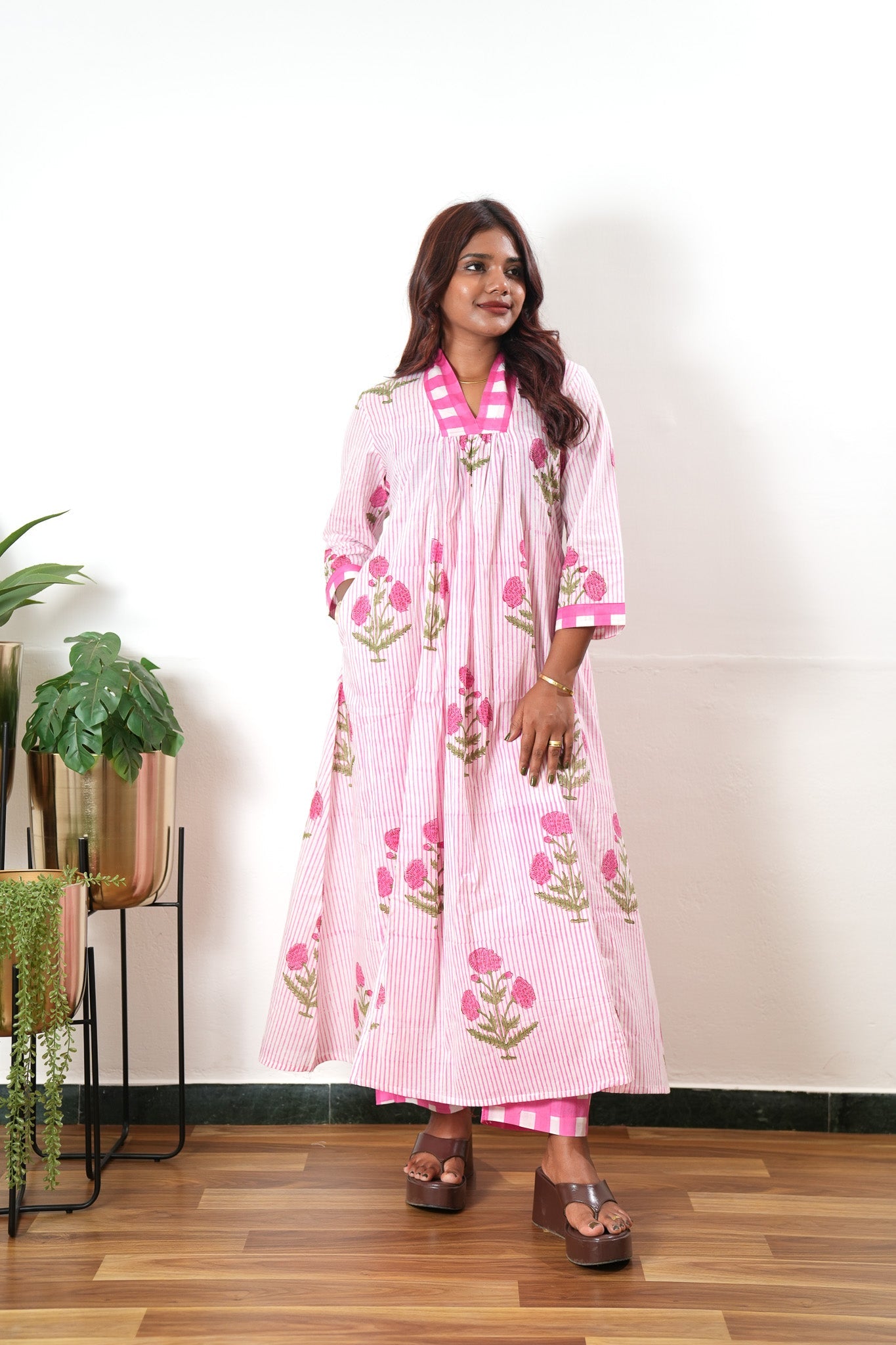 Pink sanganeri hand block cotton co-ords set