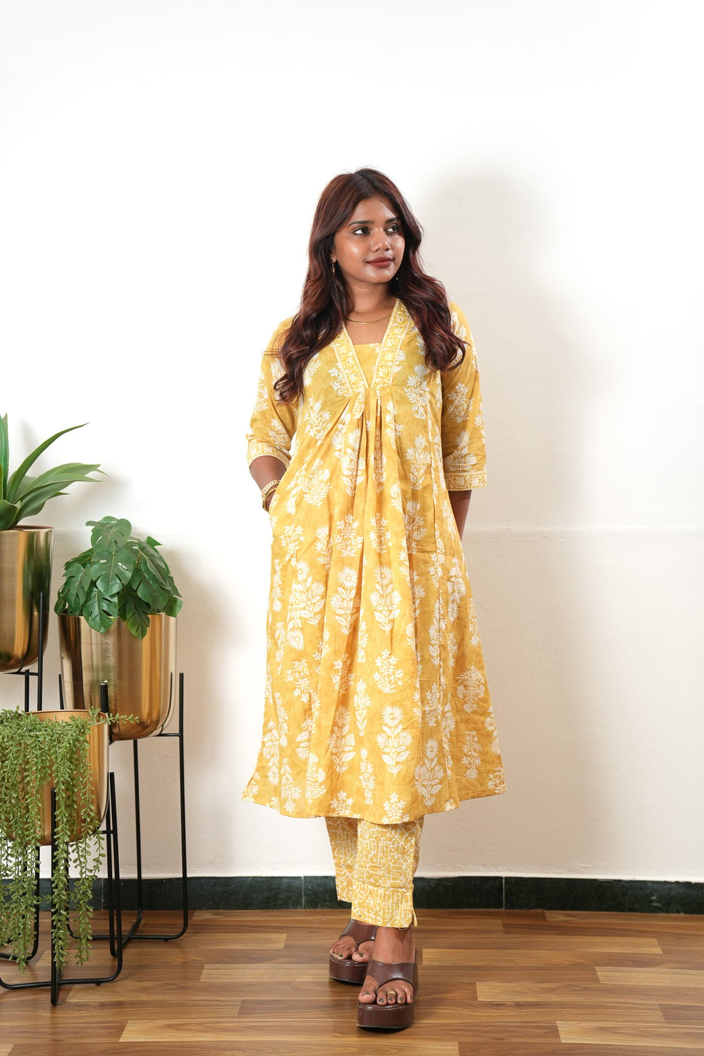 Turmeric V neck  cotton co-ords set