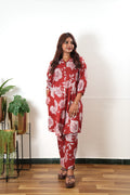Deep red cotton shirt co-ords set