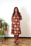 Brick red butta V neck cotton co-ords set