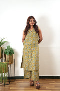 Mustard shirt cotton co-ords set(attached sleeves)