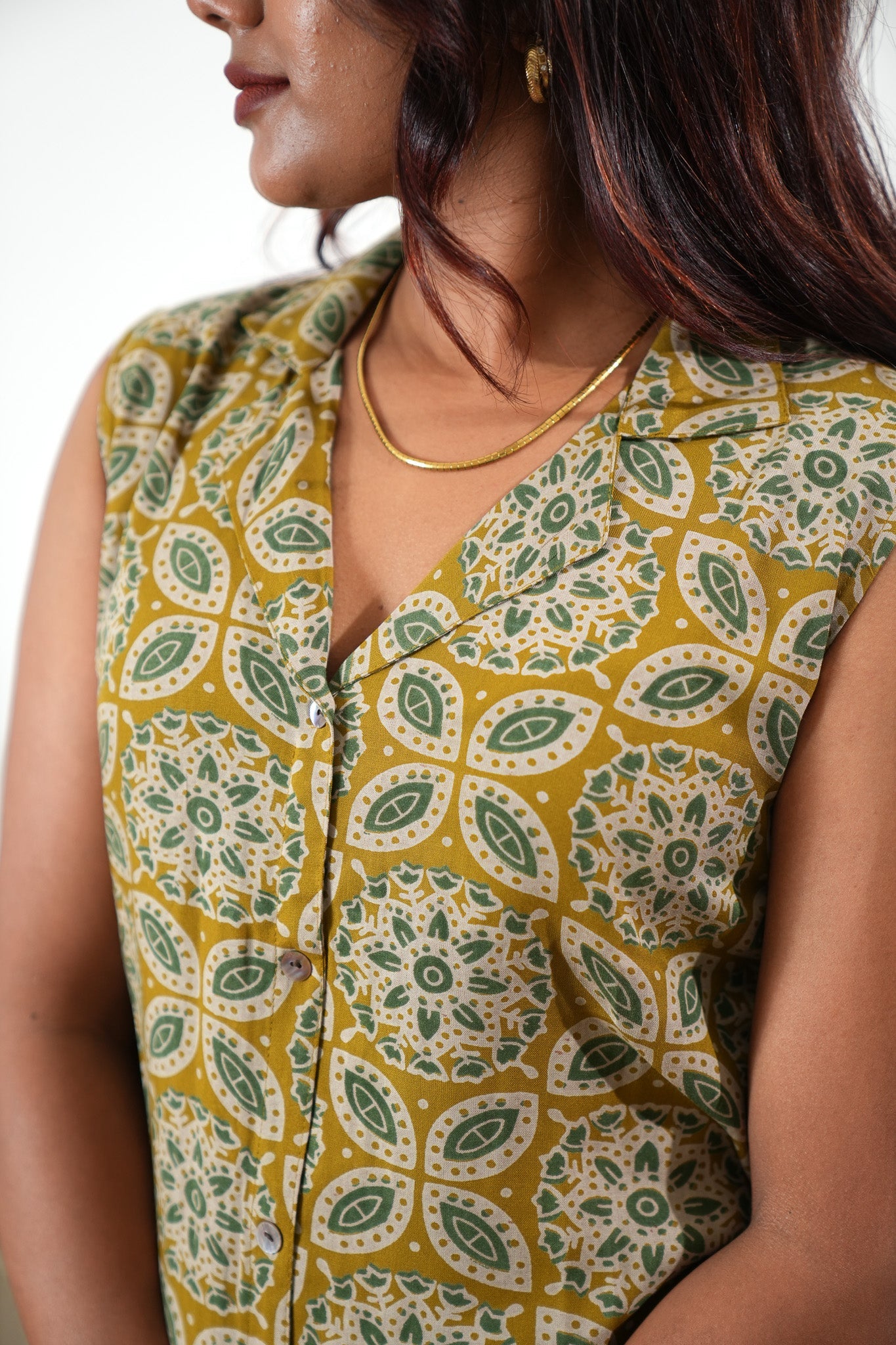 Mustard shirt cotton co-ords set(attached sleeves)
