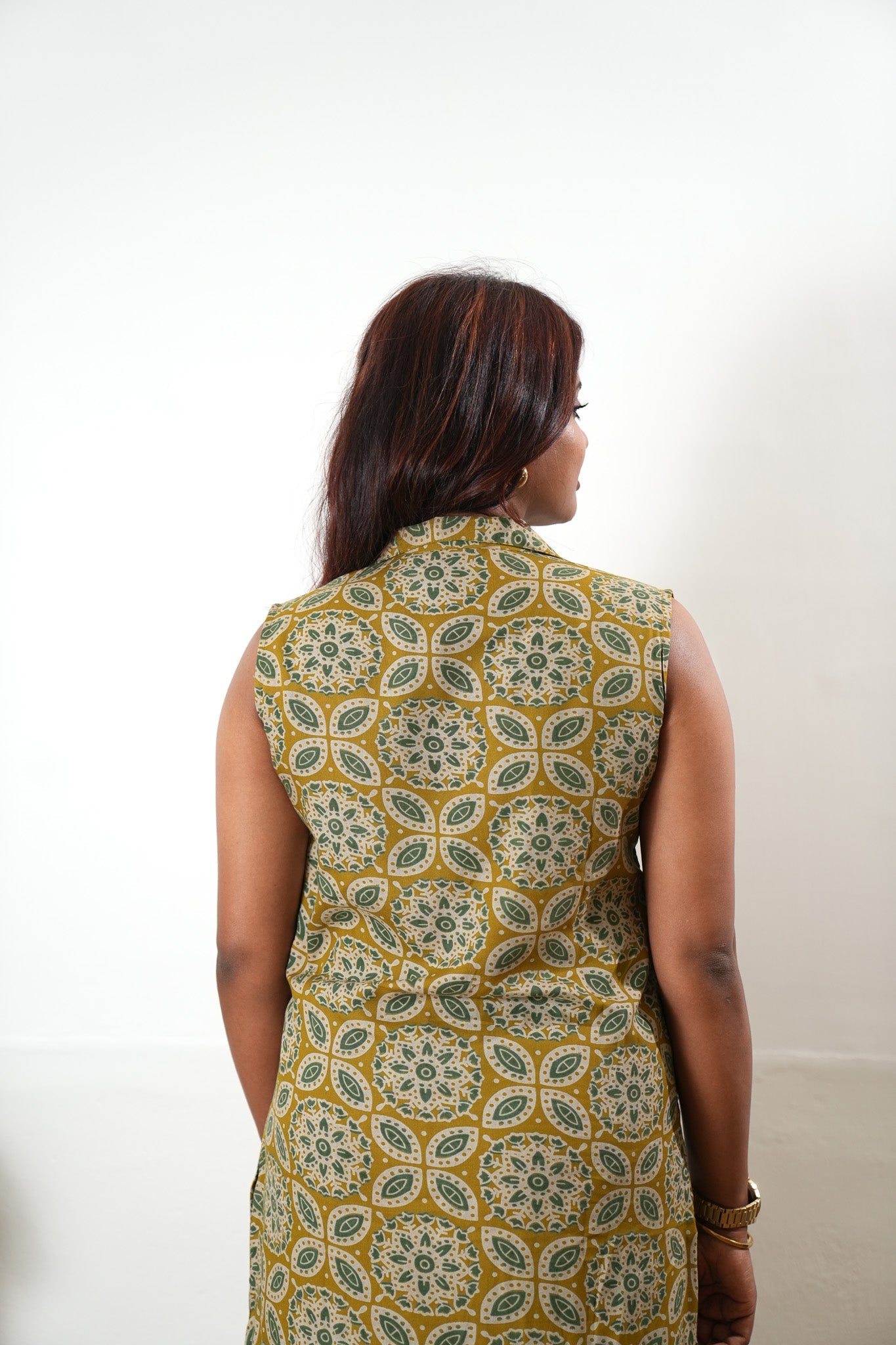 Mustard shirt cotton co-ords set(attached sleeves)