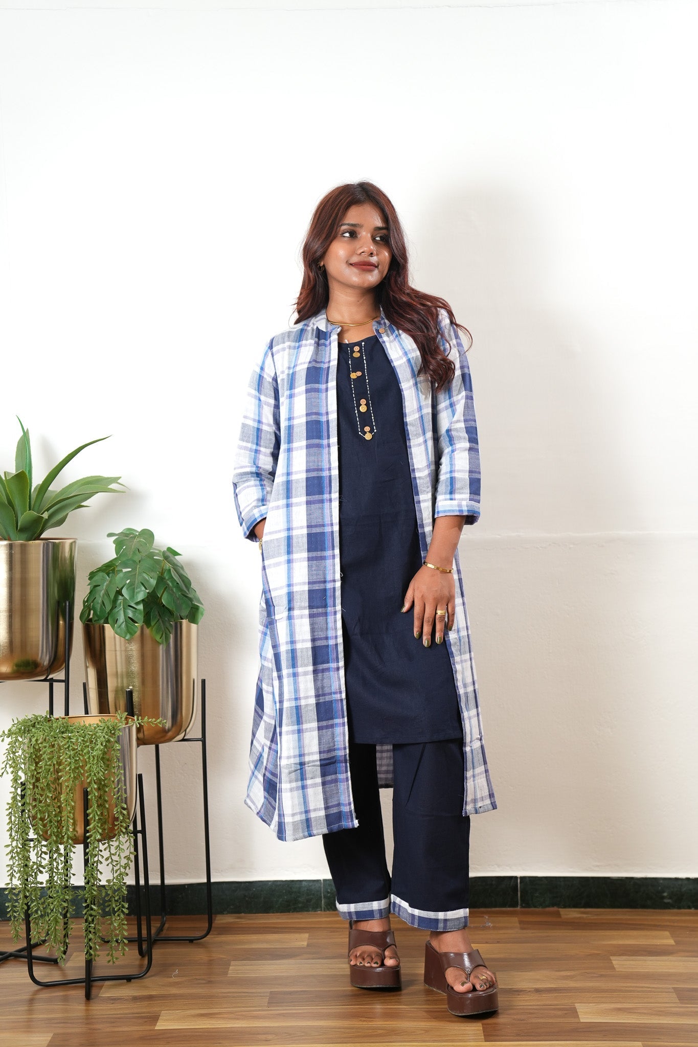 Blue checked linen co-ords set