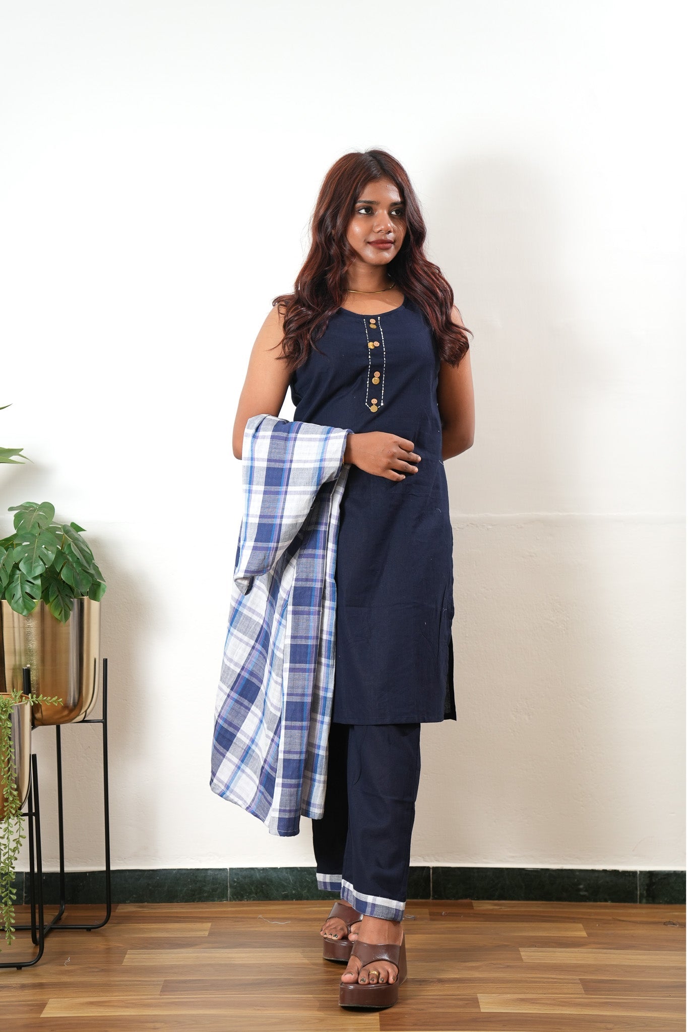 Blue checked linen co-ords set