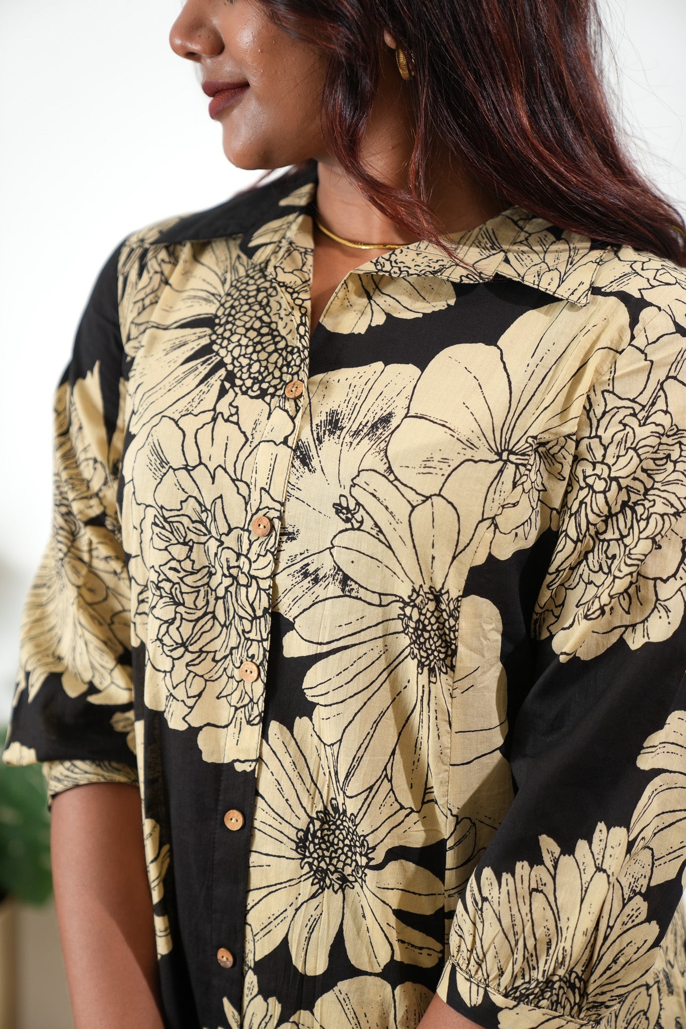 Black and beige cotton shirt co-ords set