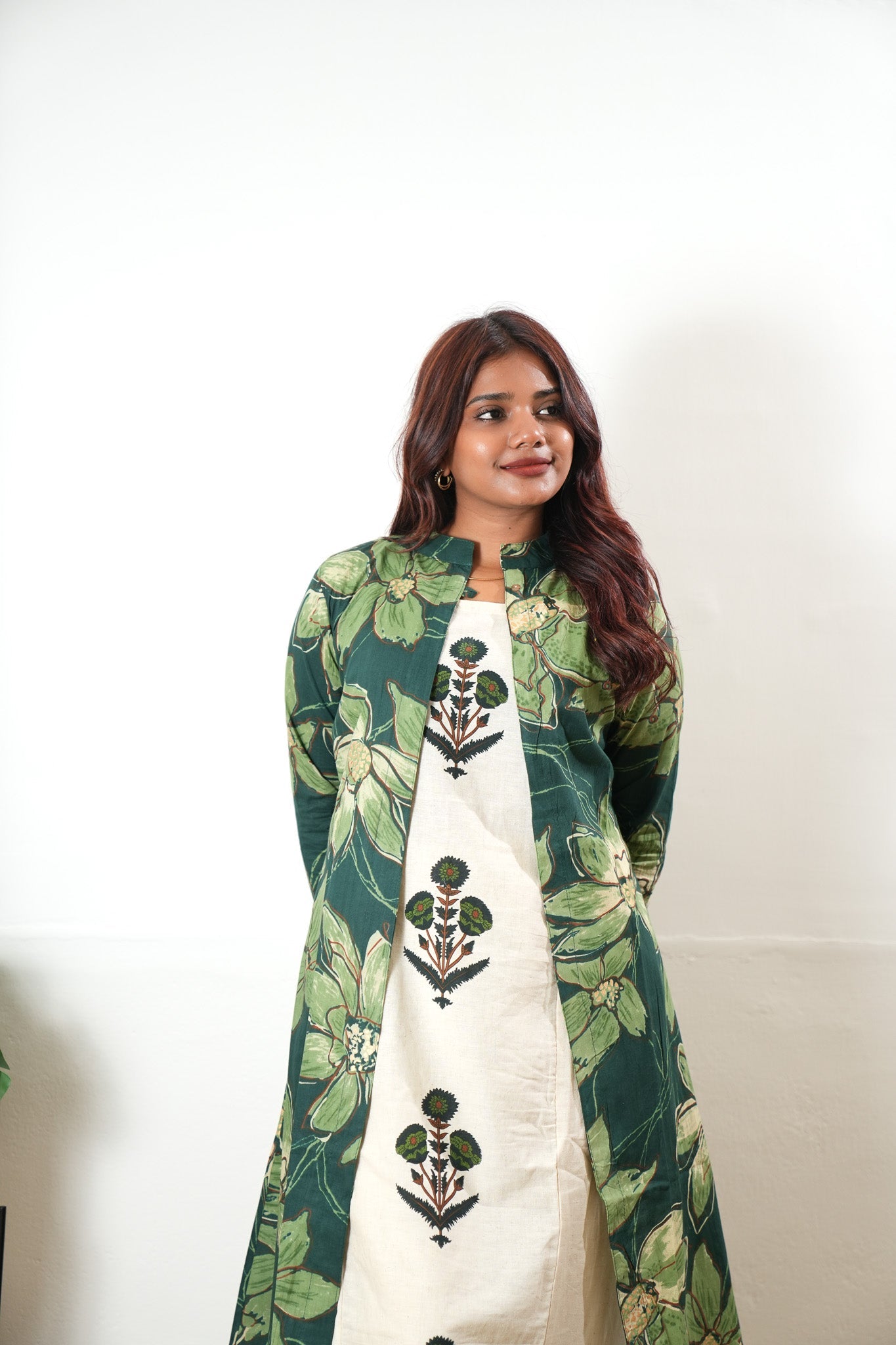 Green floral overcoat cotton co-ords set