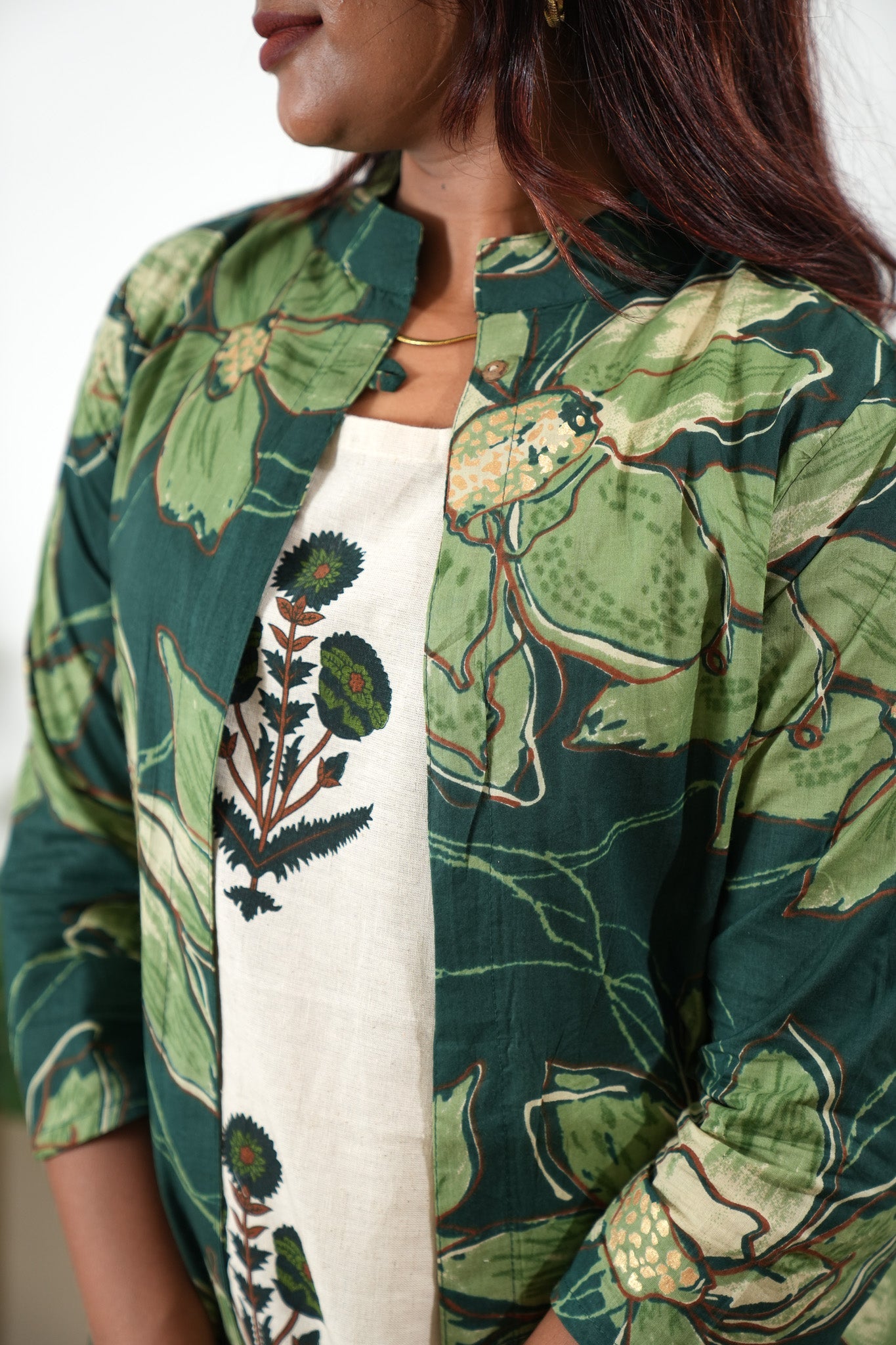 Green floral overcoat cotton co-ords set