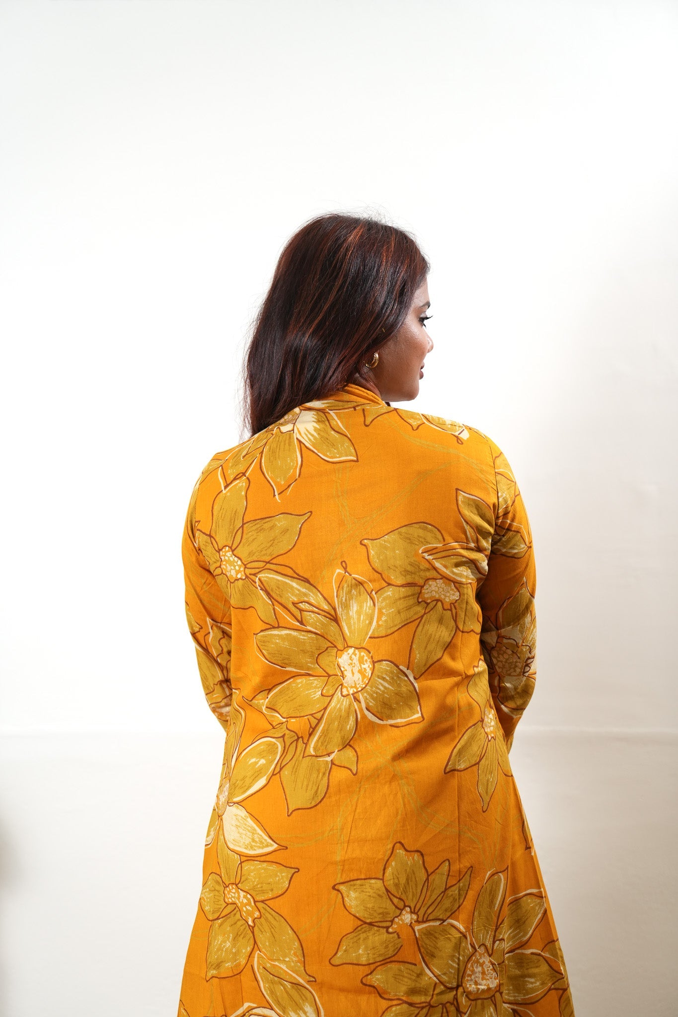 Mustard floral overcoat cotton co-ords set