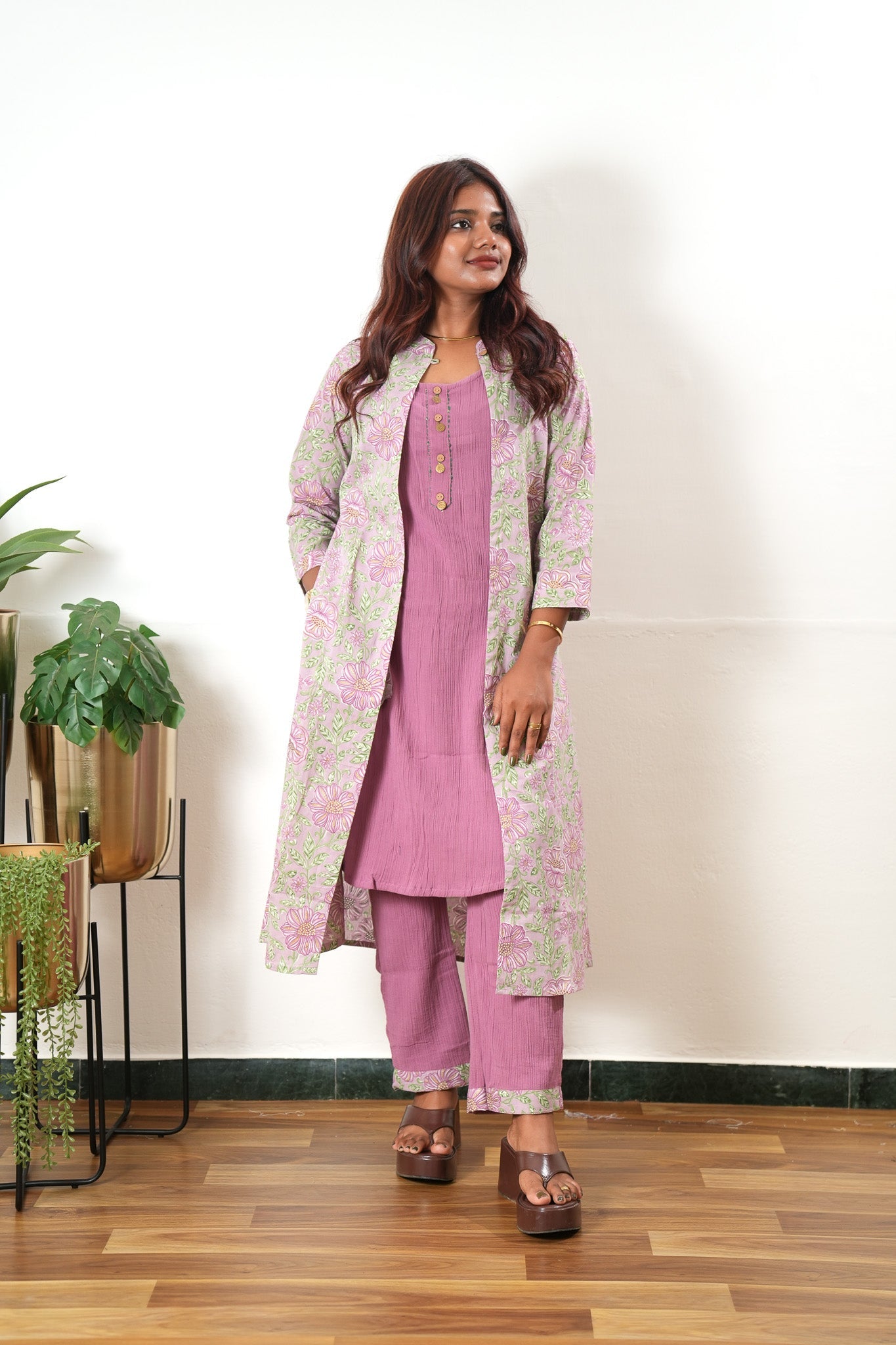 Pink floral overcoat cotton co-ords set