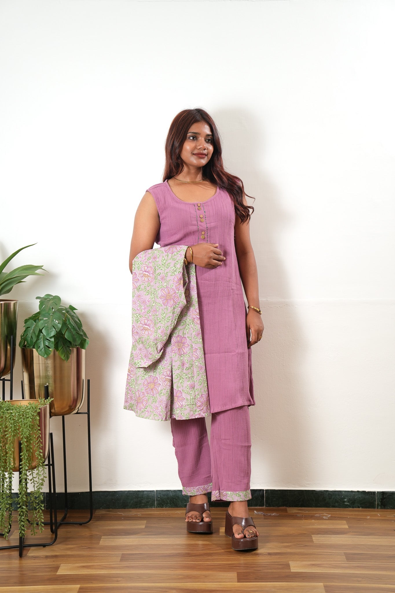 Pink floral overcoat cotton co-ords set