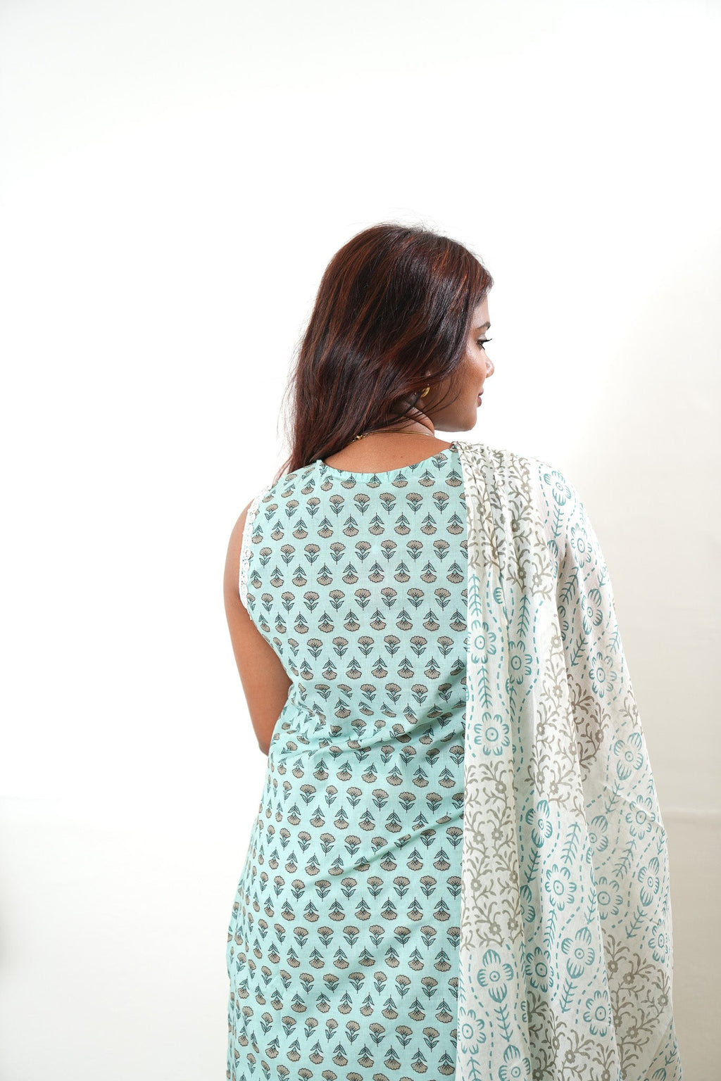 Powder blue butta cotton suit set