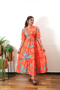 Tangerine cotton midi dress