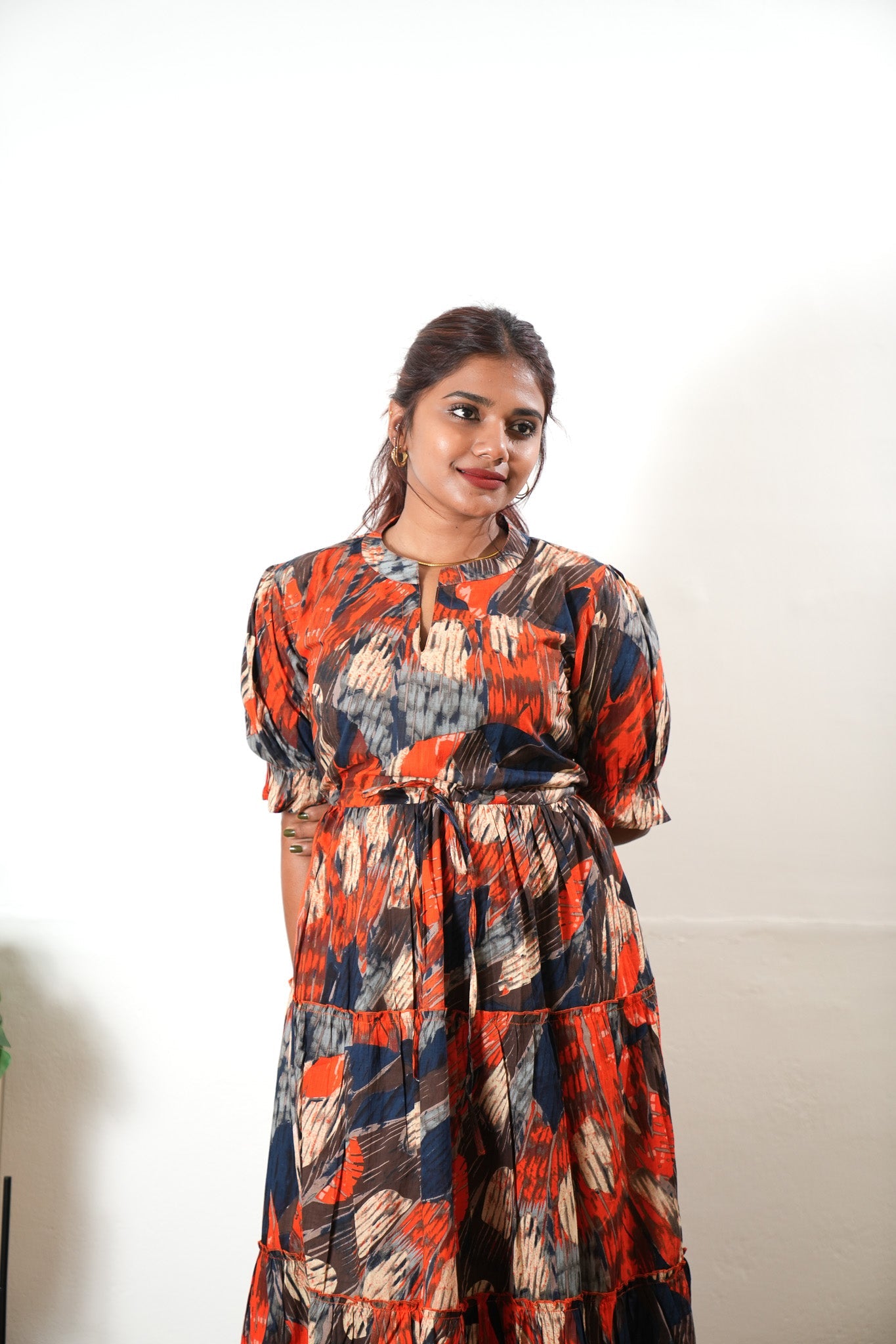 Multicoloured cotton midi dress