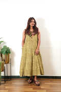 Khaki mul cotton midi dress
