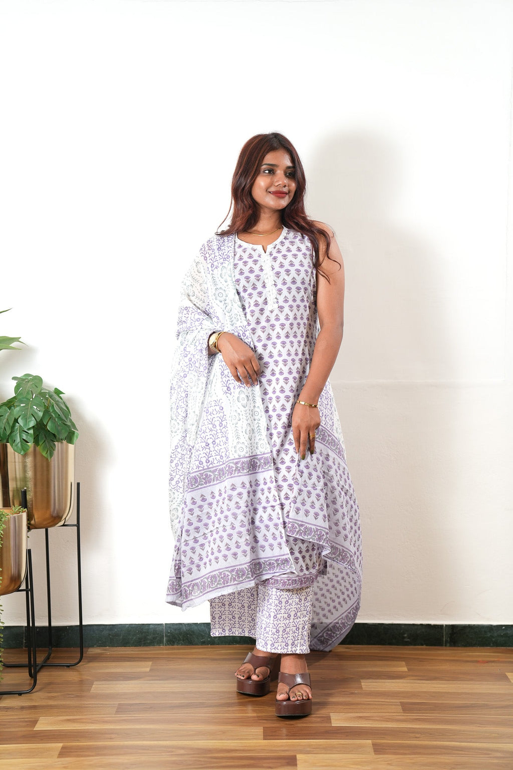 Lavender butta cotton suit set