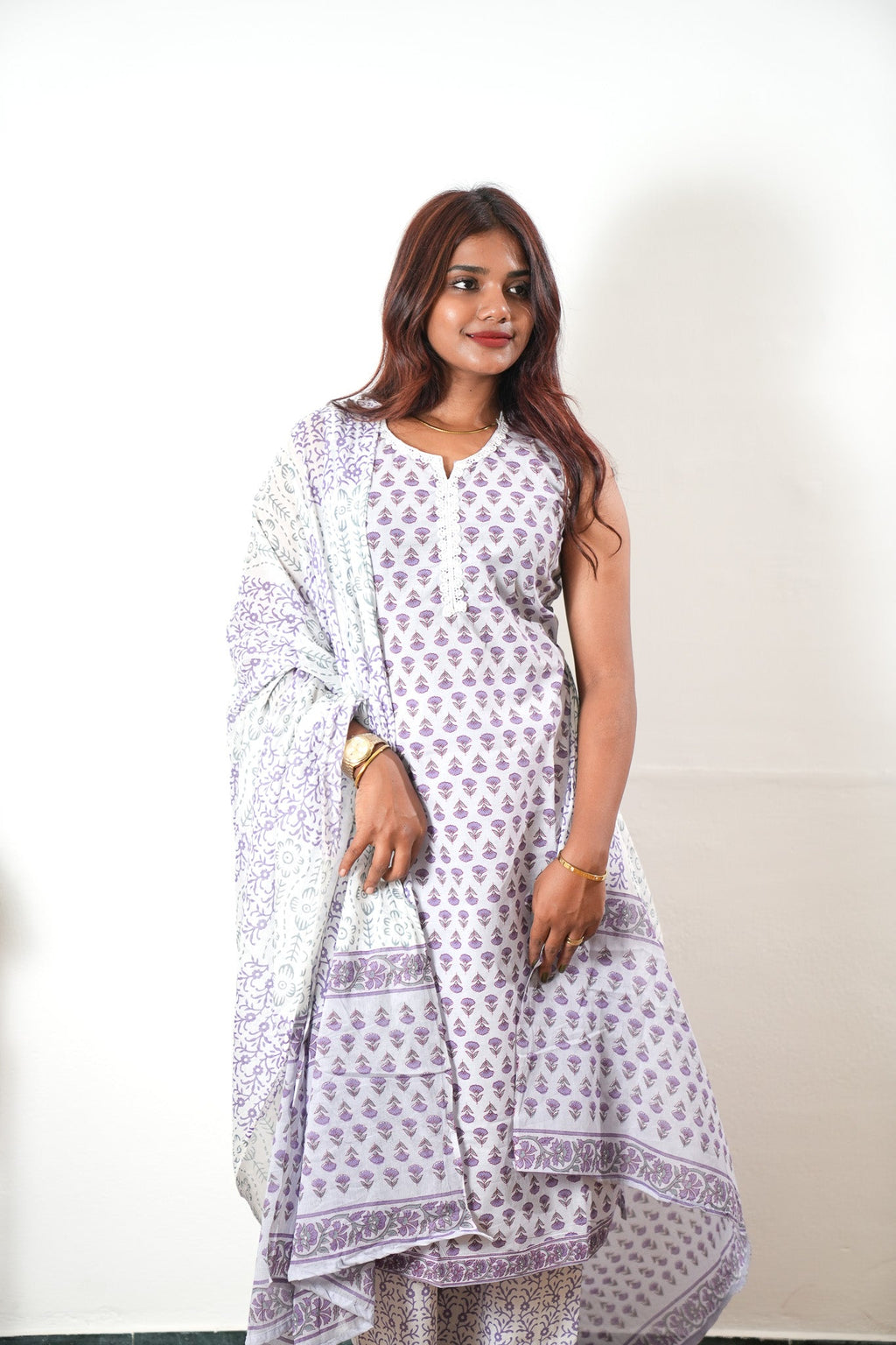 Lavender butta cotton suit set