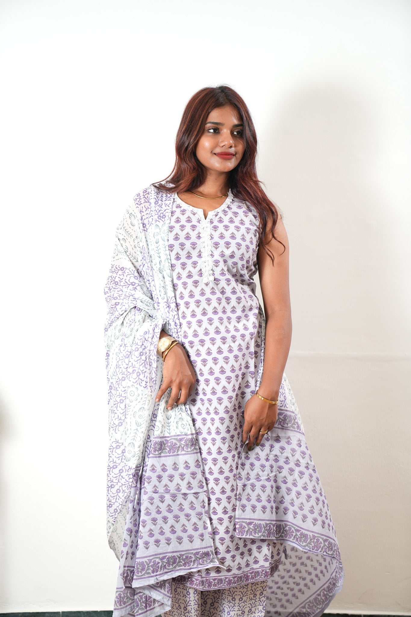 Lavender butta cotton suit set