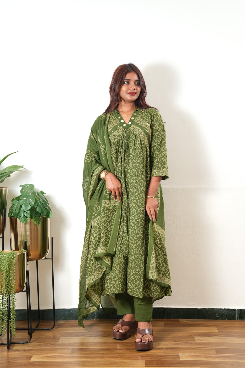 Olive green cotton suit set