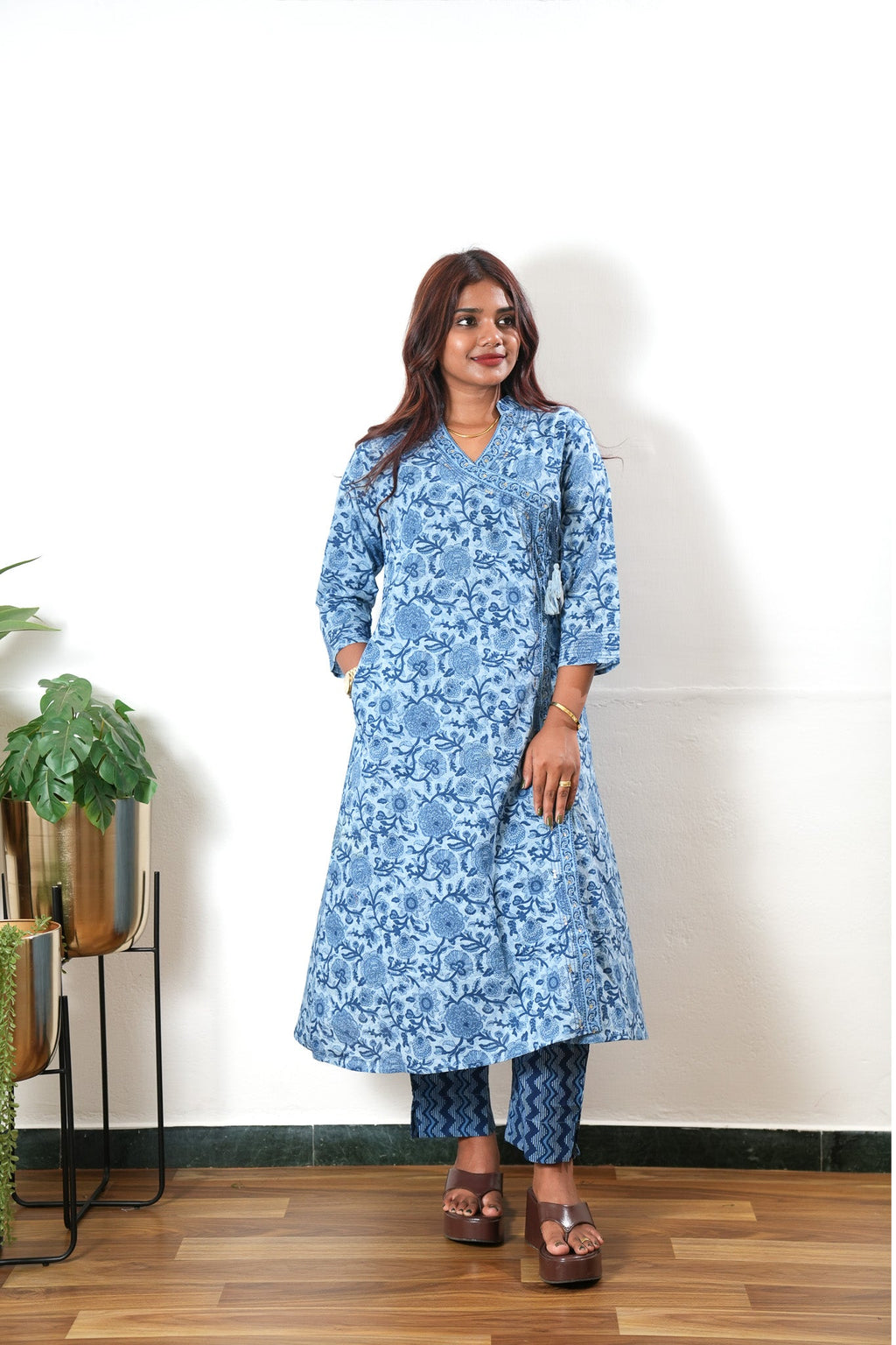 Indigo angrakha cotton co-ords set