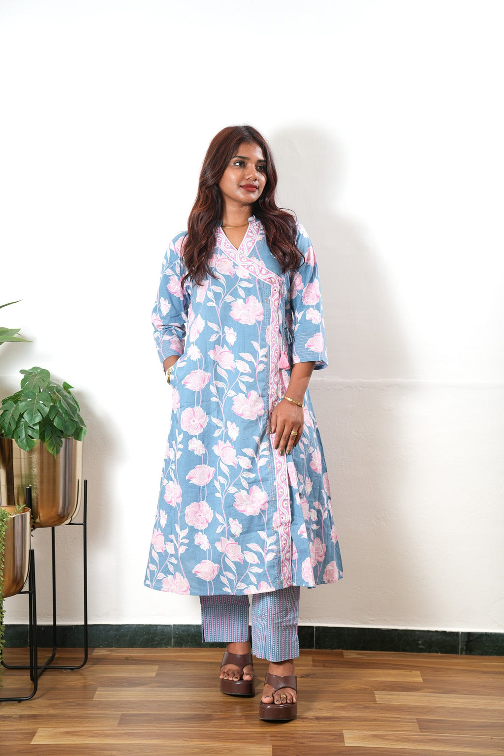 Powder blue angrakha cotton co-ords set