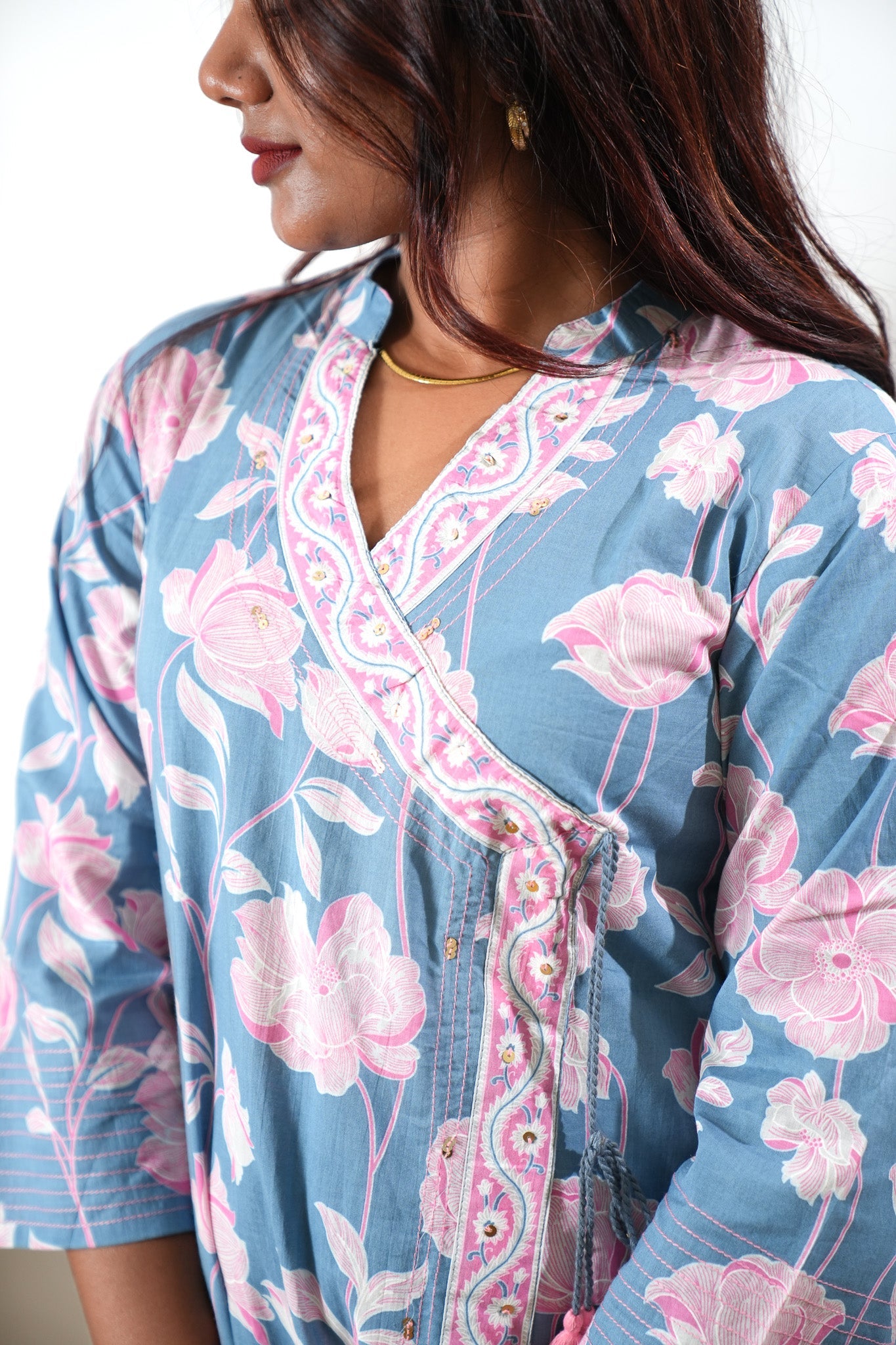 Powder blue angrakha cotton co-ords set