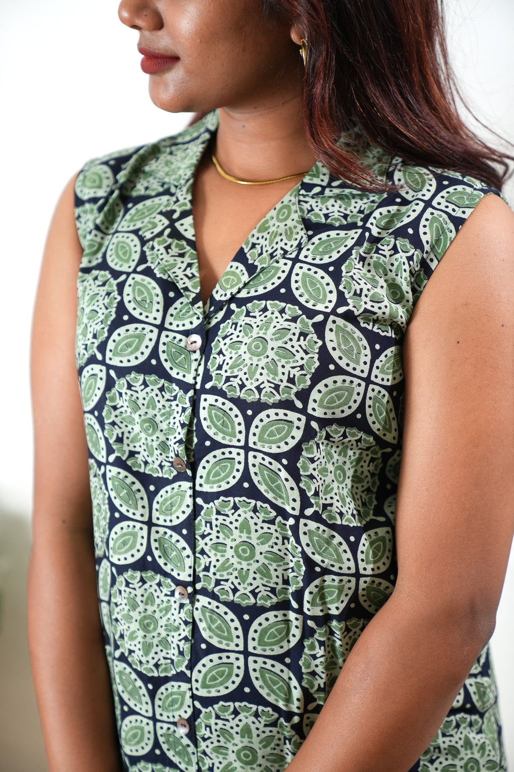 Navy and green shirt cotton co-ords set(attached sleeves)