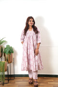 Mauve V neck  cotton co-ords set