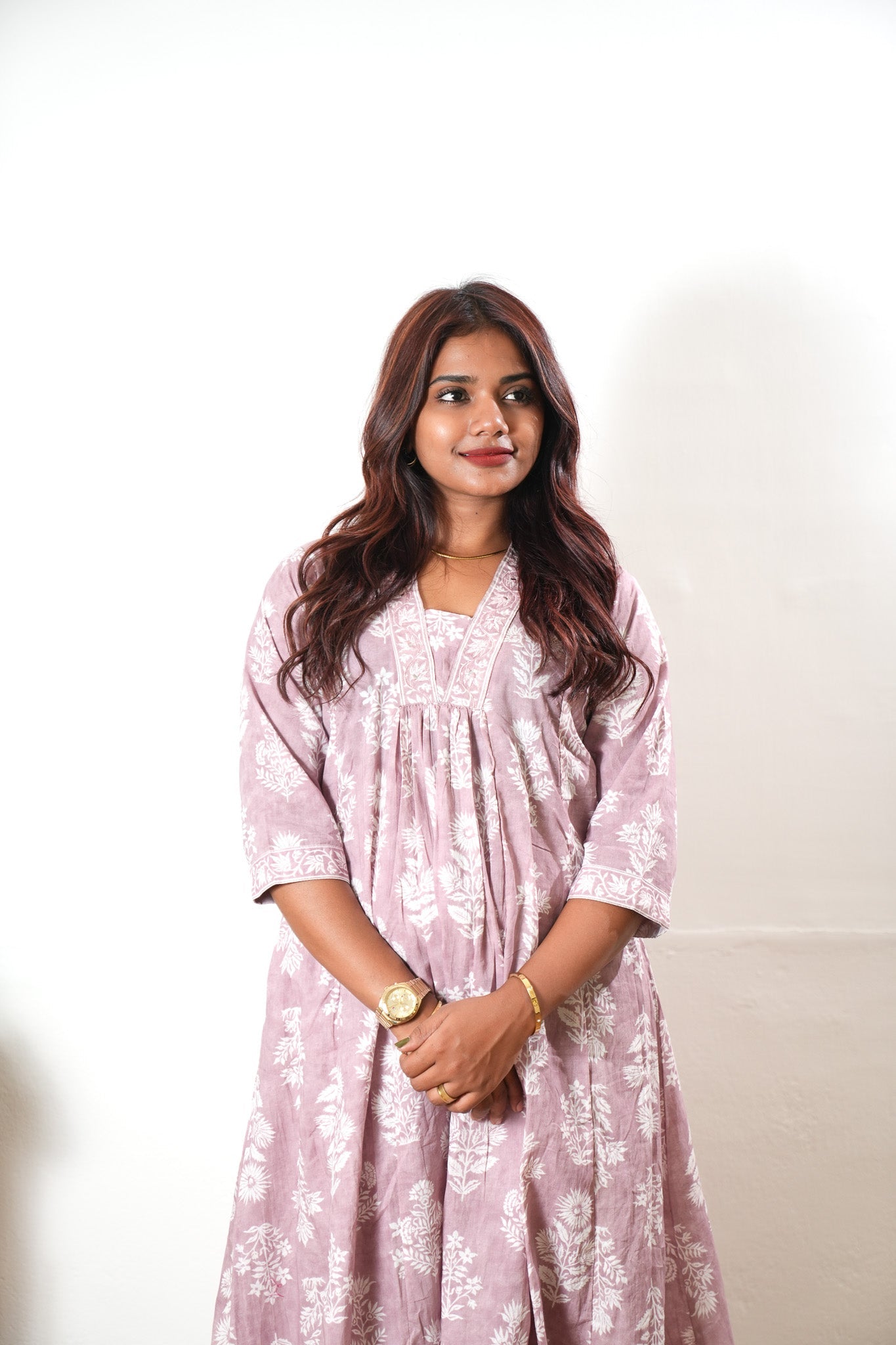 Mauve V neck  cotton co-ords set