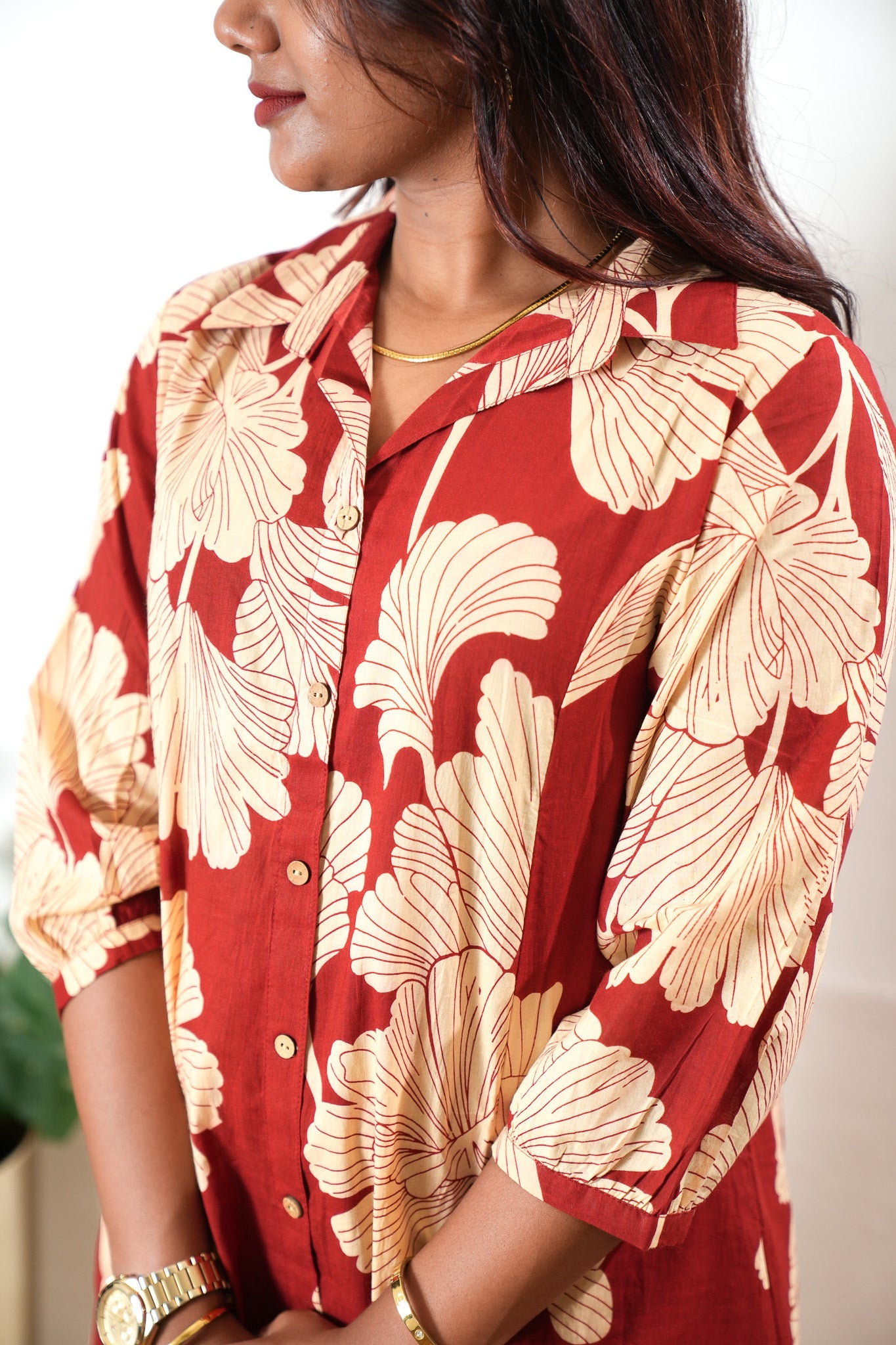 Red cotton shirt co-ords set