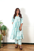 Turquoise V neck  cotton co-ords set