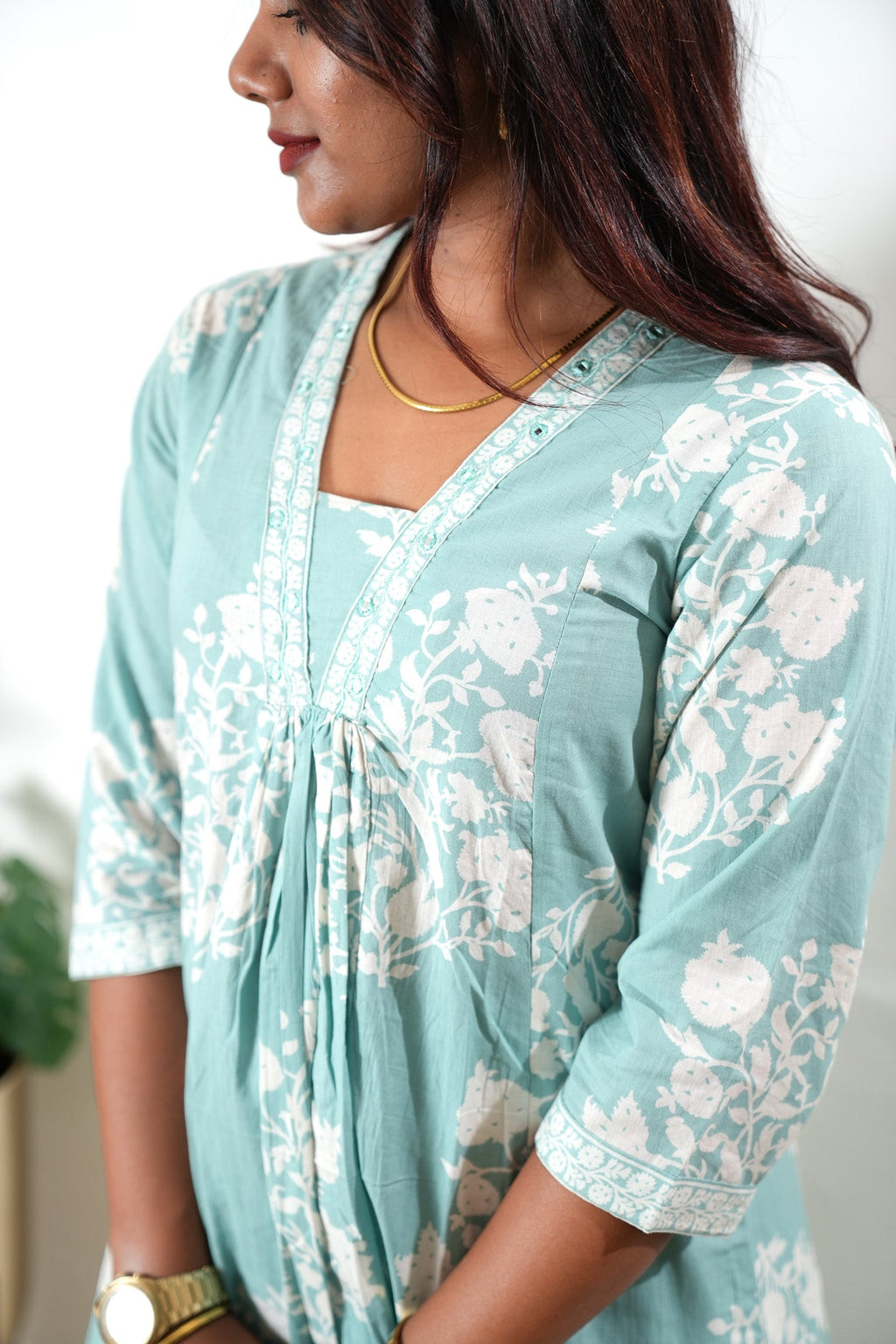 Turquoise V neck  cotton co-ords set