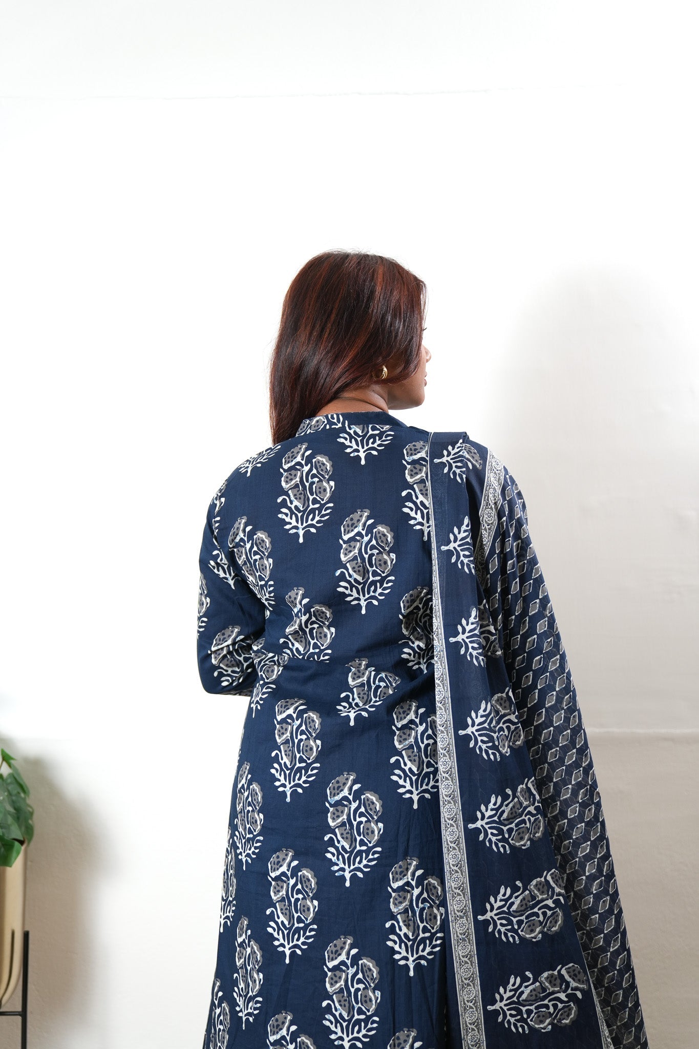 Navy floral angrakha cotton suit set